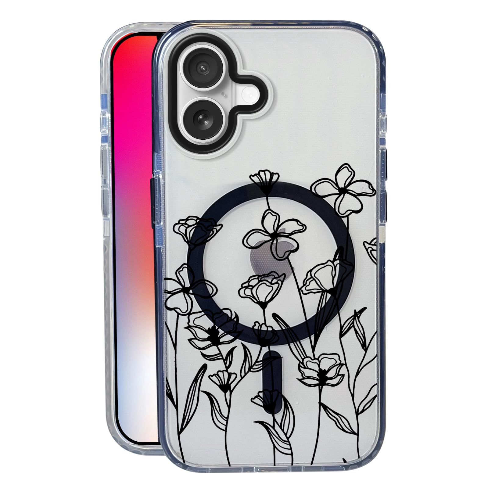 Nimeey Cute Floral for iPhone 17 Case,MagSafe Compatible,Matte Soft Slim Shockproof Cover,Anti-Fingerprint,Anti-Yellowing,Anti-S