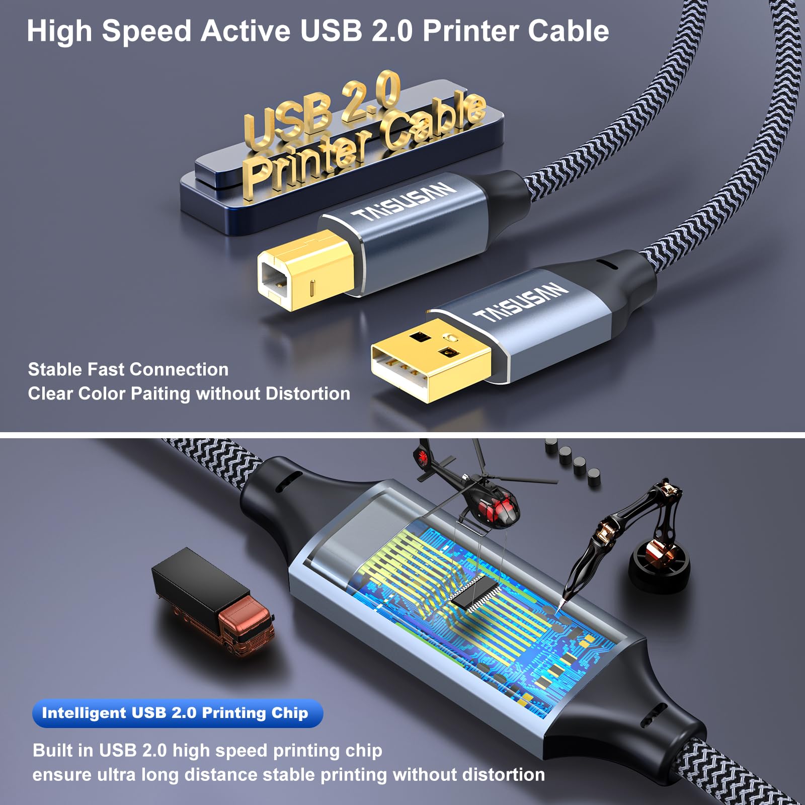 Taisusan Usb Printer Cable 40Ft, Type A To Type B Printer Cable, High Speed Printer Cord Compatible For Keyboard,Macbook,Printer