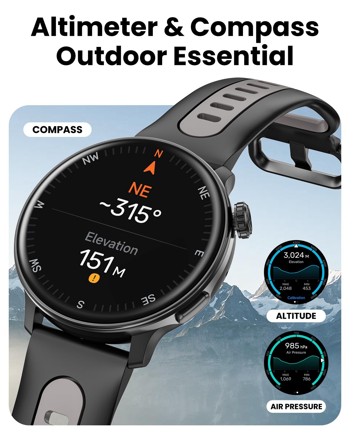 Mingdaln Smart Watch Gps, 1.43'' Amoled Screen Smart Watch For Men/Women Fitness Tracker, Military Smartwatches Compass,Compatib