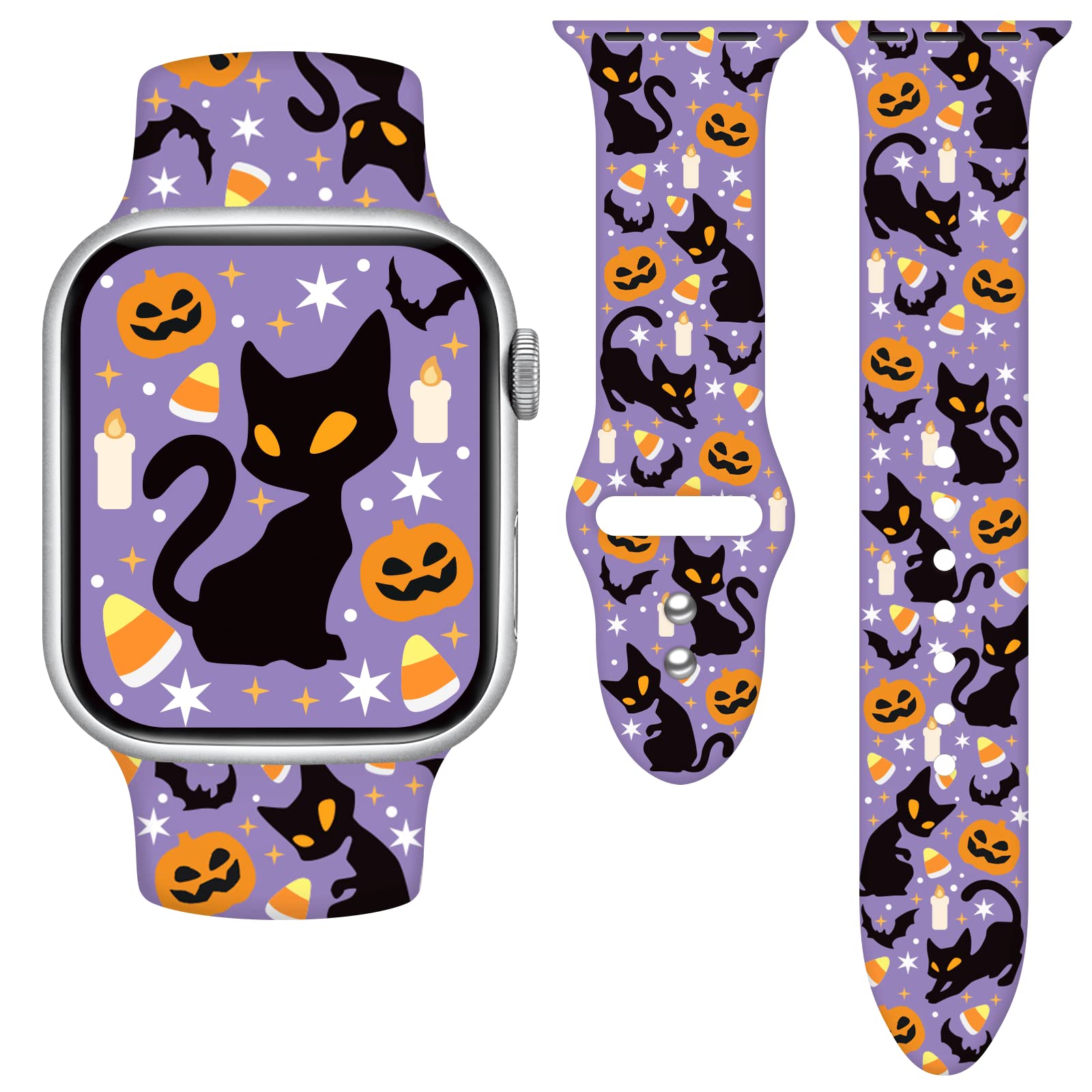 Vieeki Halloween Pumpkin Smiley Face Watch Band Compatible with Apple Watch Band 38mm 40mm 41mm 42mm 44mm 45mm 46mm for Women Me