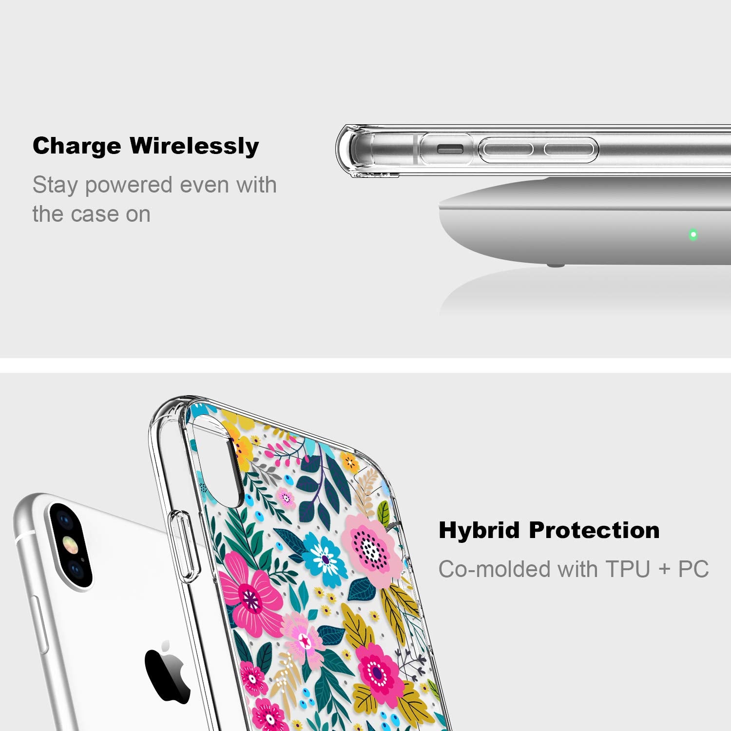 ICEDIO iPhone X/Xs Case Slim Fit TPU Protective Colorful Blooming Floral with Screen Protector