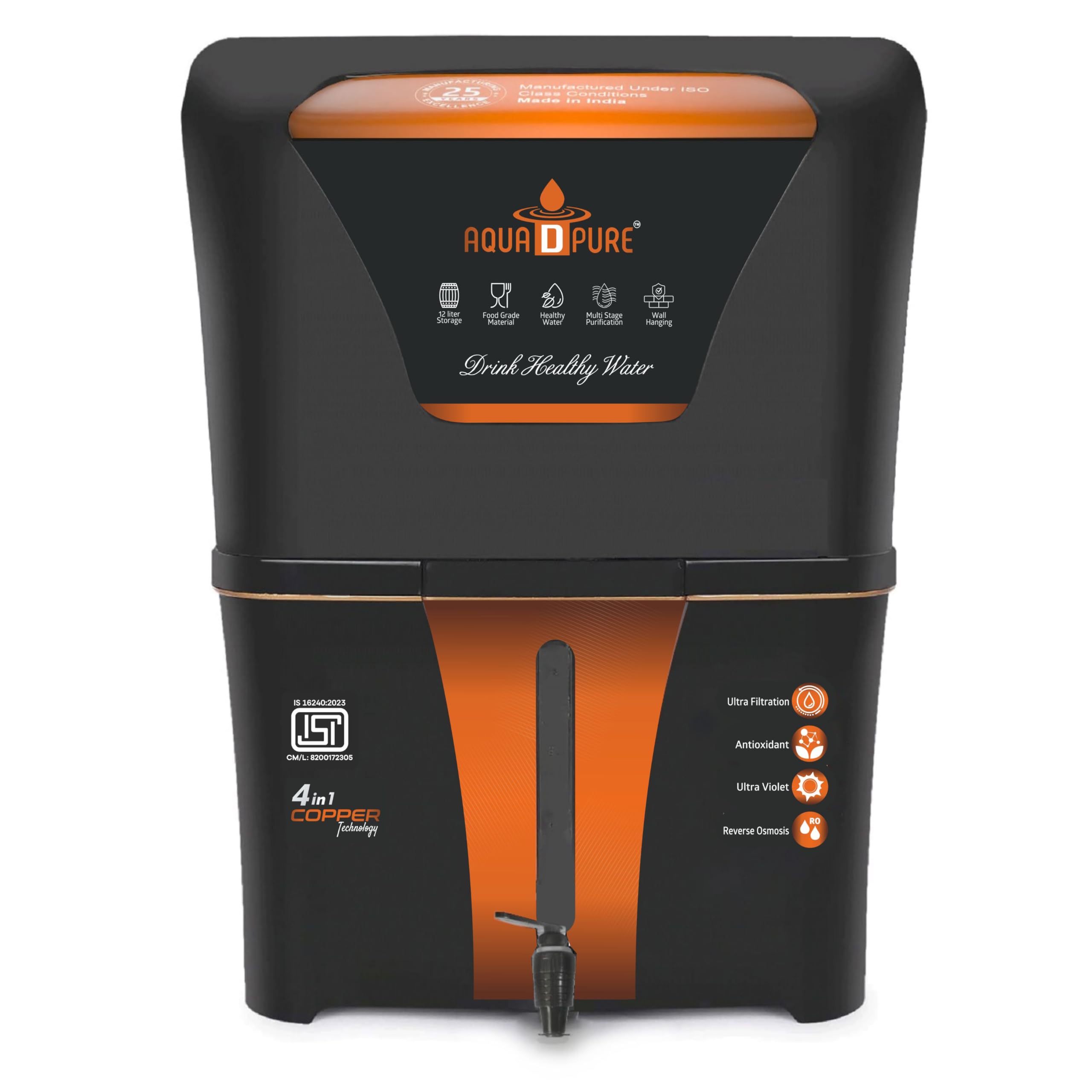 Aqua D Pure 4 In 1 Aqua Copper Infuser Filter Technology Ro Water Purifier With Uv, Uf, Tds Adjuster, Fully Automatic Function A