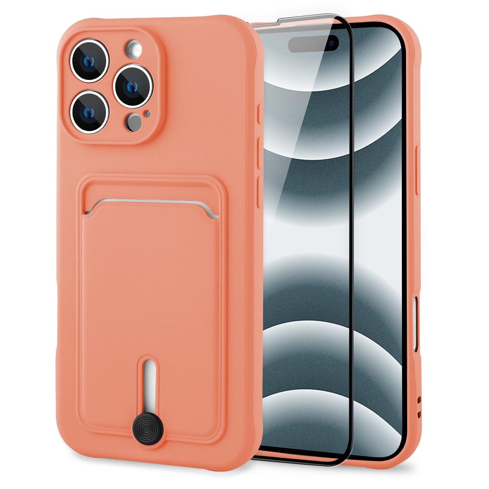 MZELQ TPU Wallet Compatible with iPhone 16 Pro Max Case, Card Holder Camera Protection Cover + Screen Protector, Push-able Slot 