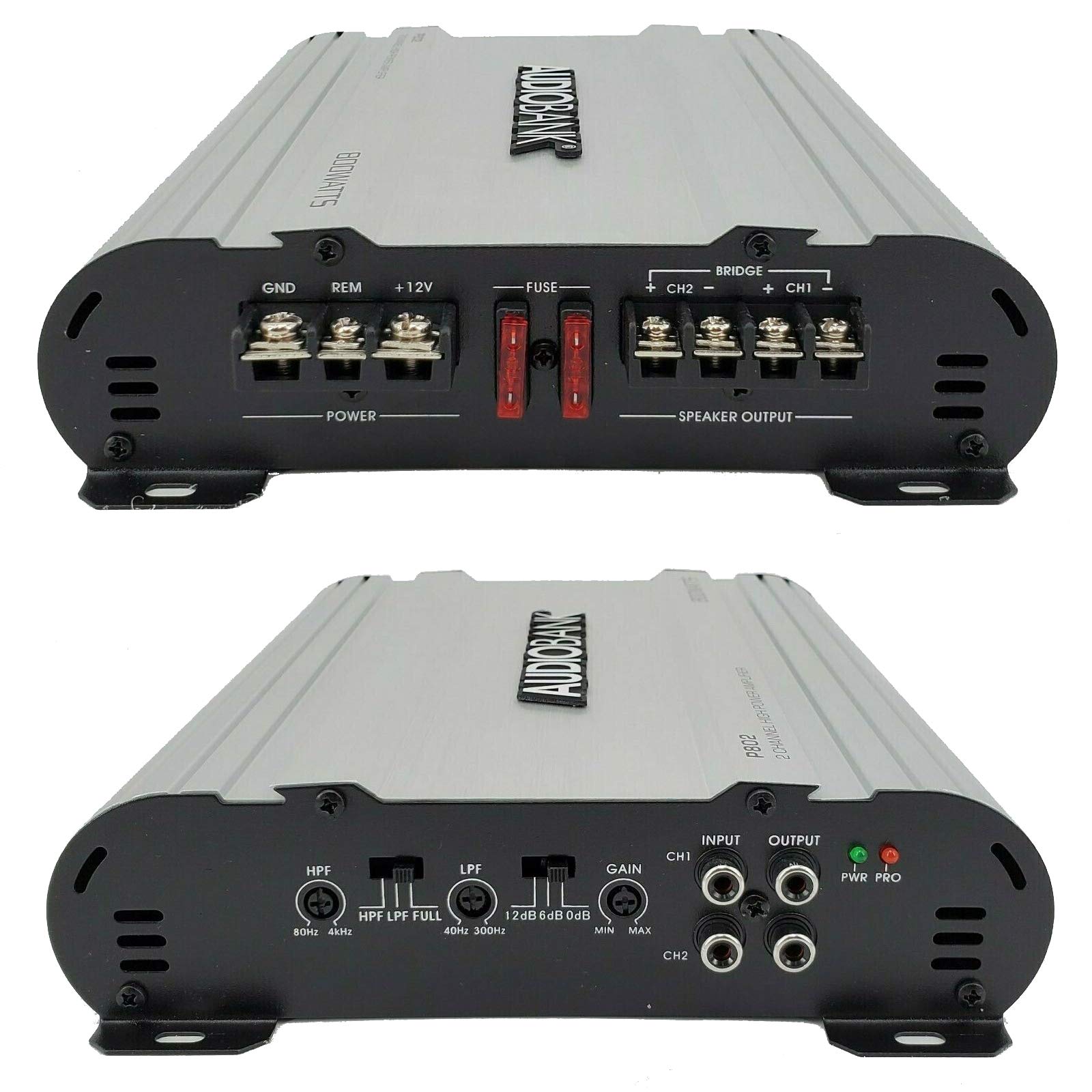 Audiobank 2 Channels 800 Watts Bridgedable Car Audio Stereo Amplifier P802 Heavy Duty Aluminum Alloy Heatsink | Class A B Operat