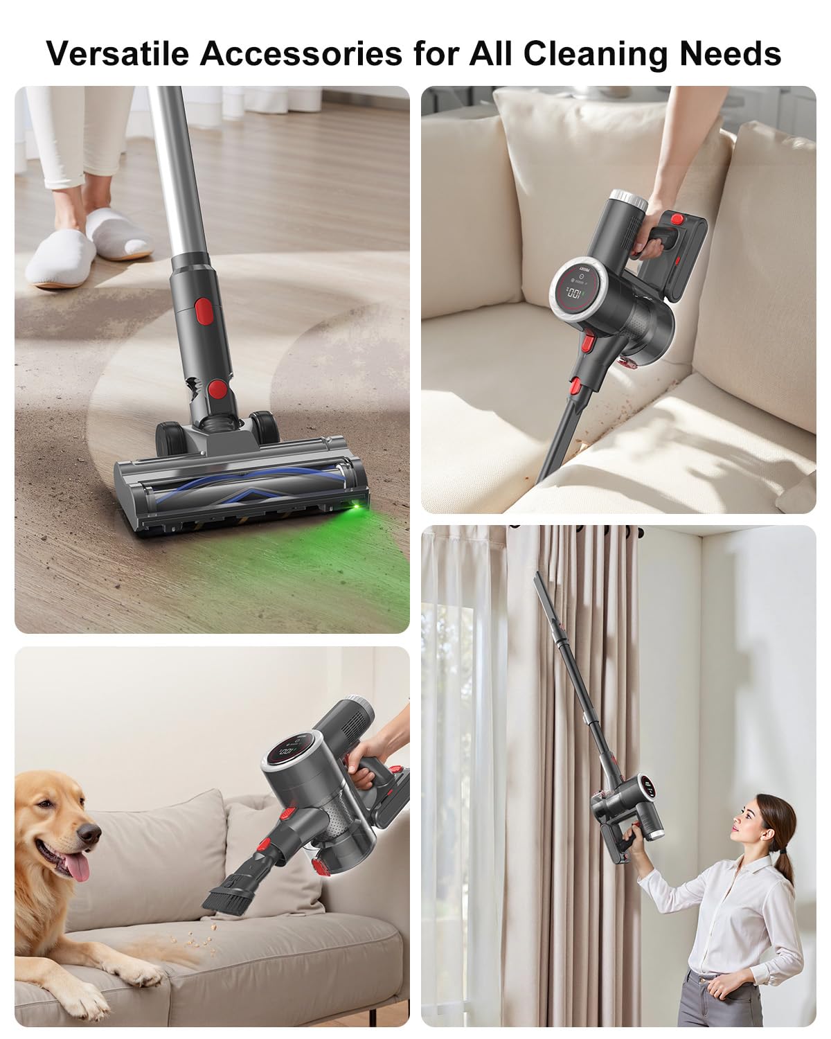 Cordless Vacuum Cleaner, 6-In-1 Lightweight Stick Vacuum With 45Mins Runtime, Led Display & Light, Self-Standing, Rechargeable C