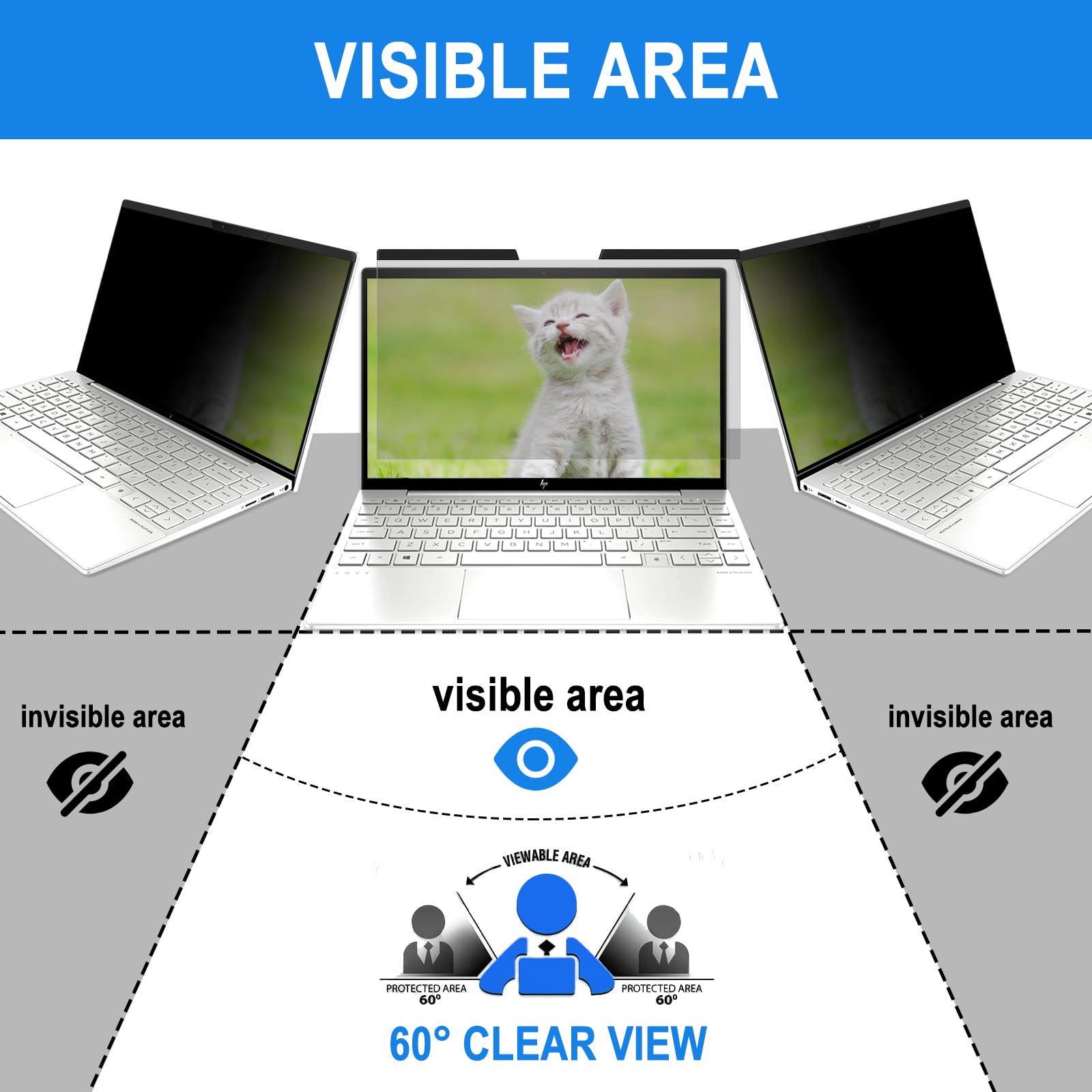 Filmext Laptop Privacy Screen 13.3 Inch Compatible With Hp Elitebook Dell Xps Lenovo Thinkpad, Removable 16:9 Laptop Privacy Fil