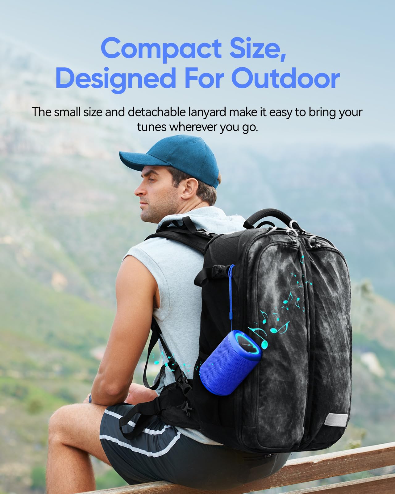 Portable Bluetooth Speaker With Lights, Powerful Crystal Clear Sound, Ipx5 Waterproof, All Day Playtime, Aux&Tf Card Input, Blue