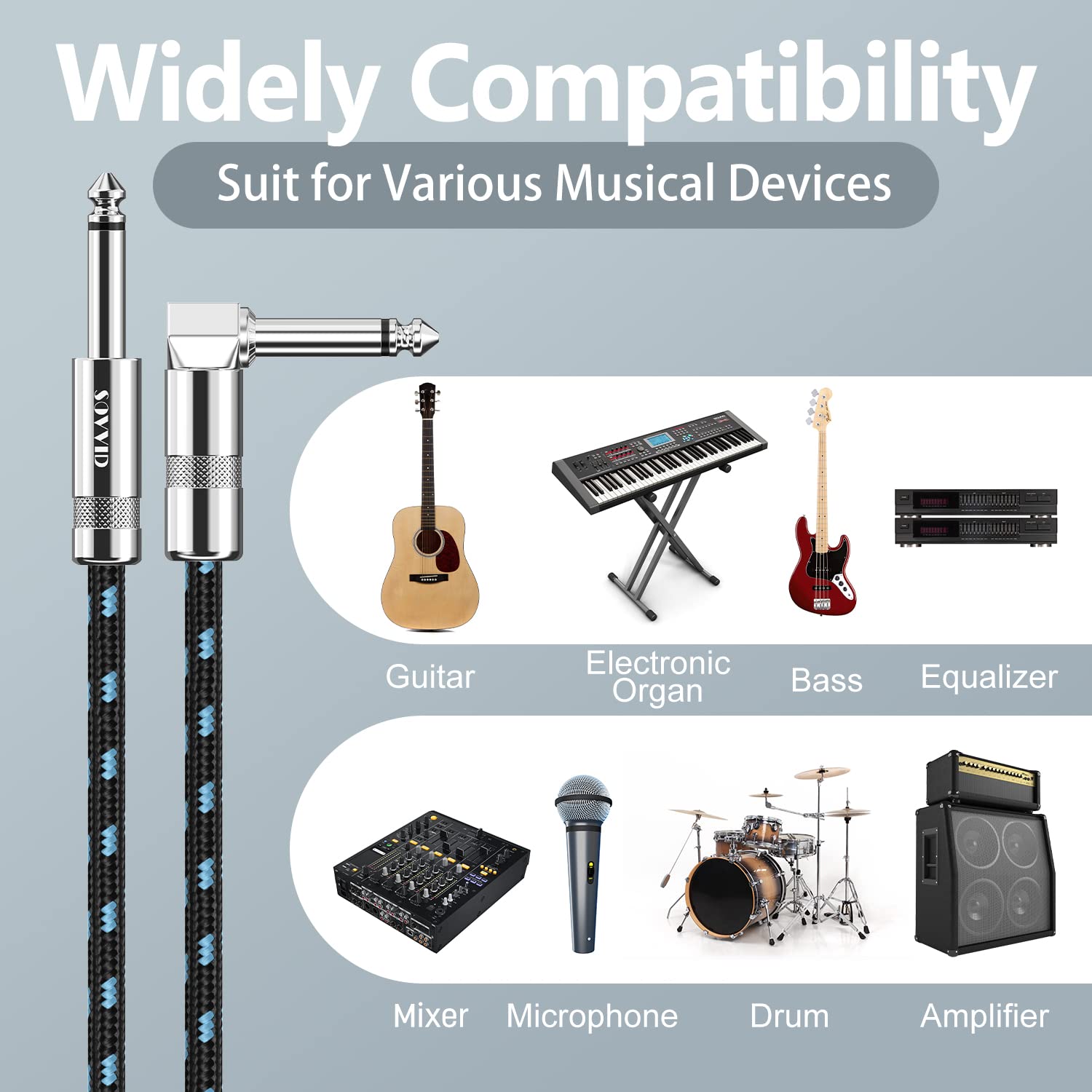 Sovvid Guitar Cable 6Ft Professional Instrument Cable Electric Guitar Amp Cord Updated Version 1/4 Ts Cable For Guitar Bass Mand