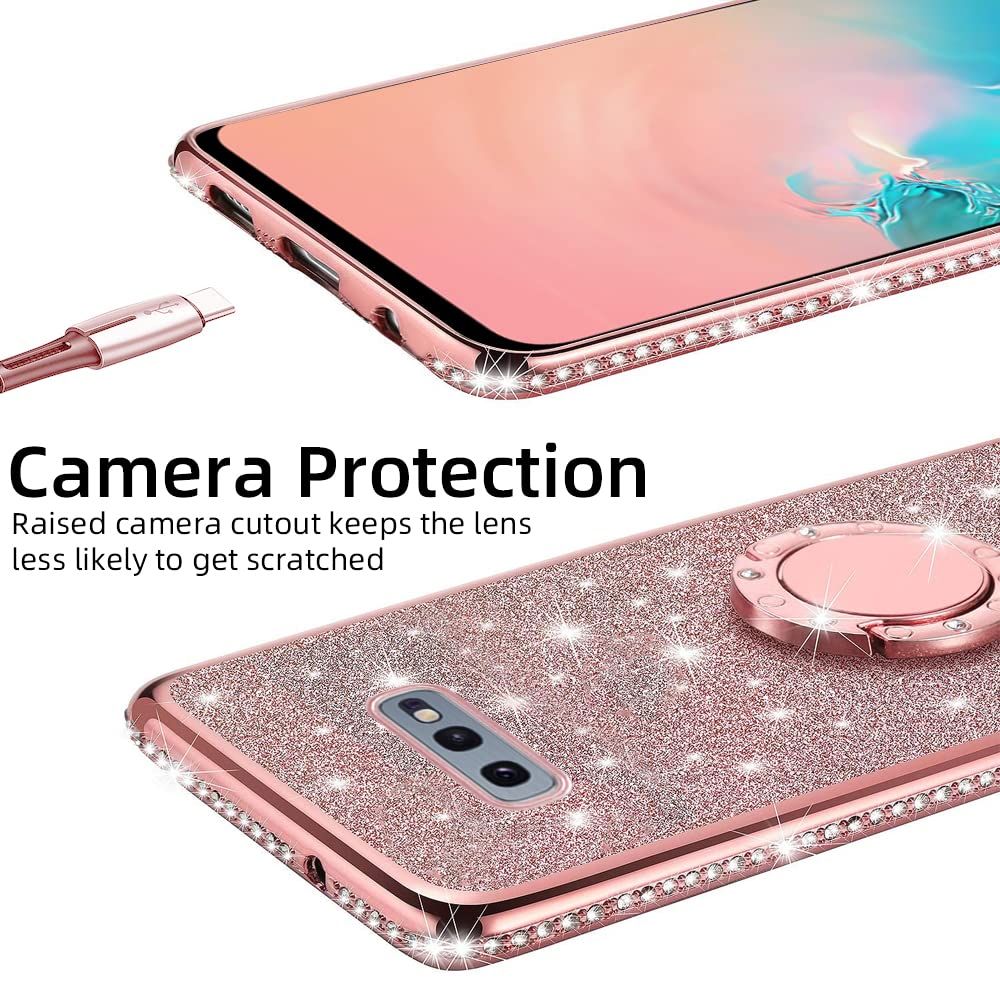 B Wishy For Samsung Galaxy S10E Glitter Crystal Butterfly Heart Floral Slim Tpu Luxury Bling Cute Protective Cover With Kickstan