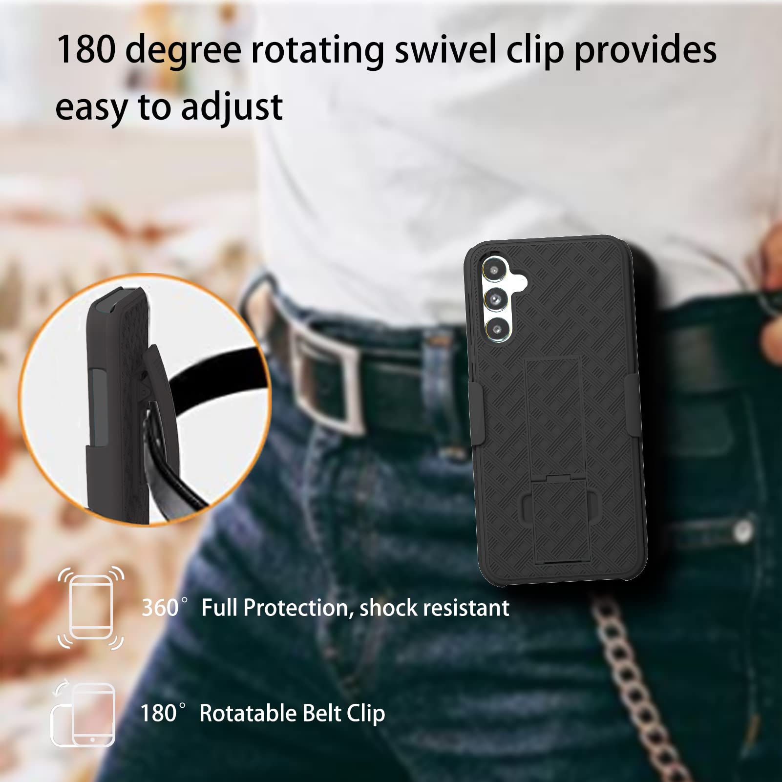 Ailiber For Samsung Galaxy A14 5G Case, Galaxy A14 5G Phone Case Holster With Screen Protector, Swivel Belt Clip, Kickstand Hold