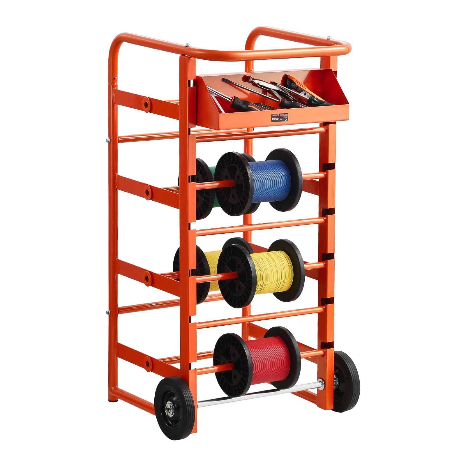 VEVOR Wire Spool Rack, 11 Rods, Multi-Spool Wire Rack Dispenser, Cable Caddy with Wheels, Cable Holder with Storage Tray for Wir