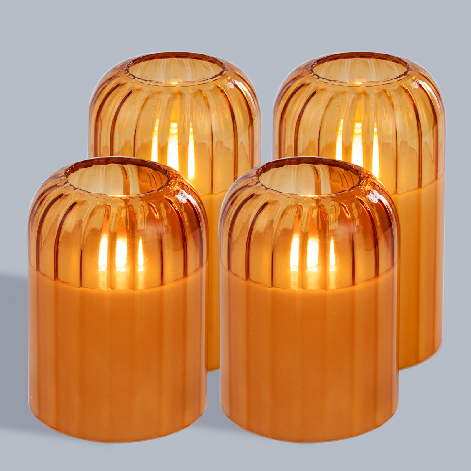Lezonic Glass Flameless Candles Battery Operated with Remote, Dancing Flame LED Flickering Flameless Pillar Candles, Set of 4 Re