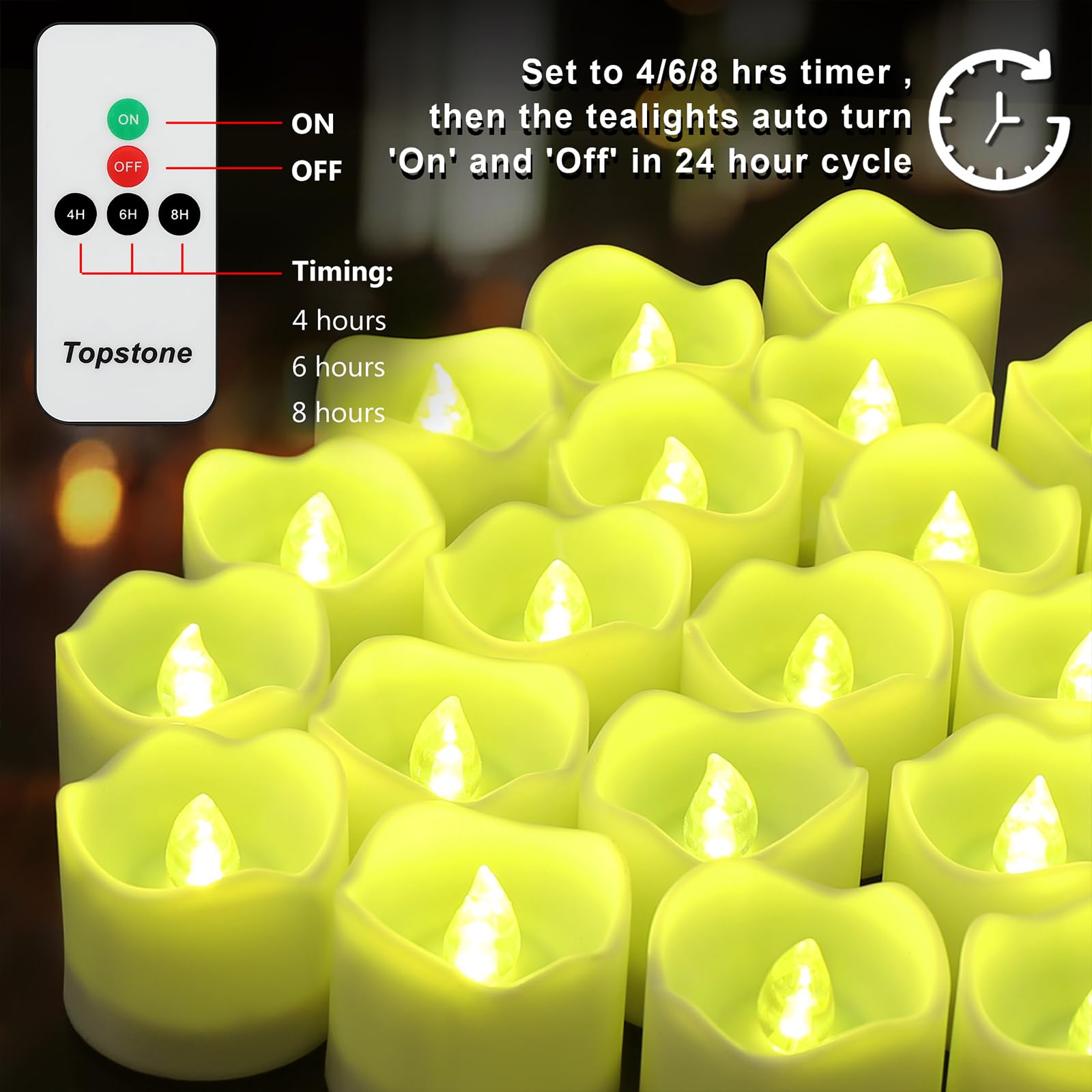 Topstone Remote Control Tealights With Timer,Cr2450 Battery Powered Flameless Candles, Electric Votive Candles,Decoration For Pa