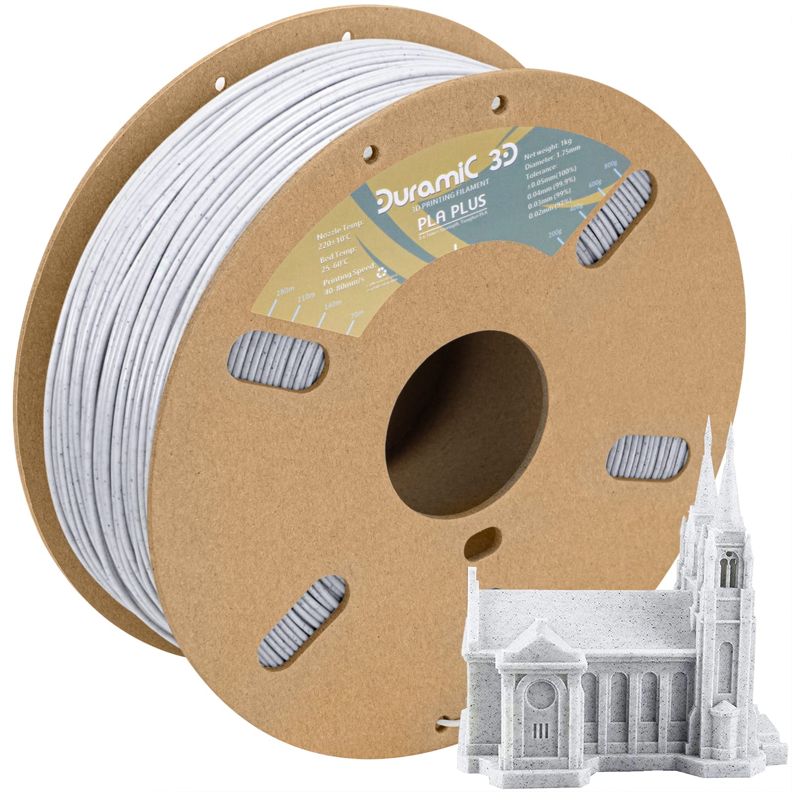 Duramic 3D Pla Plus Filament 1.75Mm Marble 1Kg, 1.75 Pla Pro 3D Printer Filament 8 Times Strength, 1Kg Cardboard Spool 3D Printi