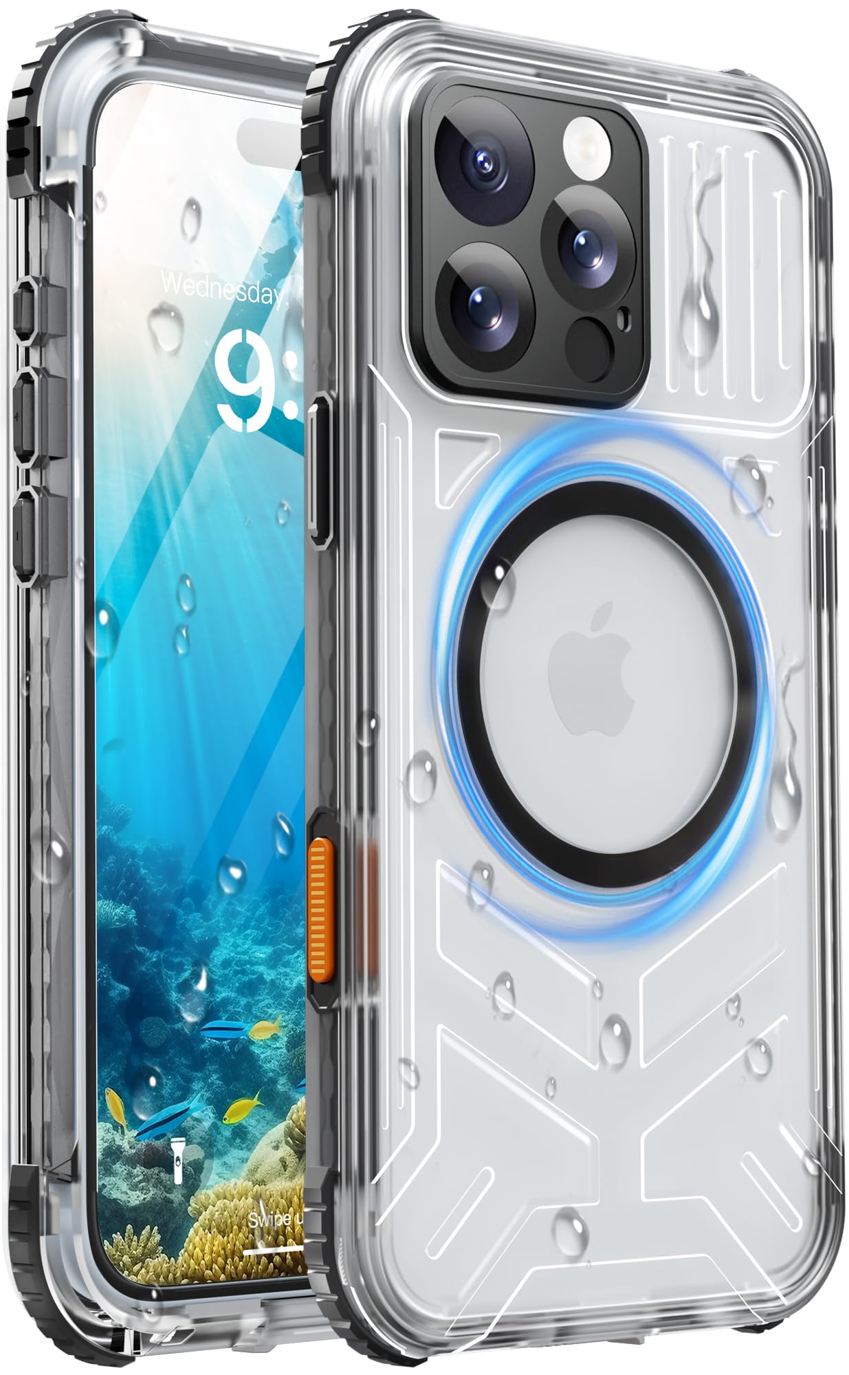 Haireca for iPhone 16 Pro Max Case Waterproof with Magsafe, Built in Camera Control [Screen Protector] [Lanyard], IP68 Military 