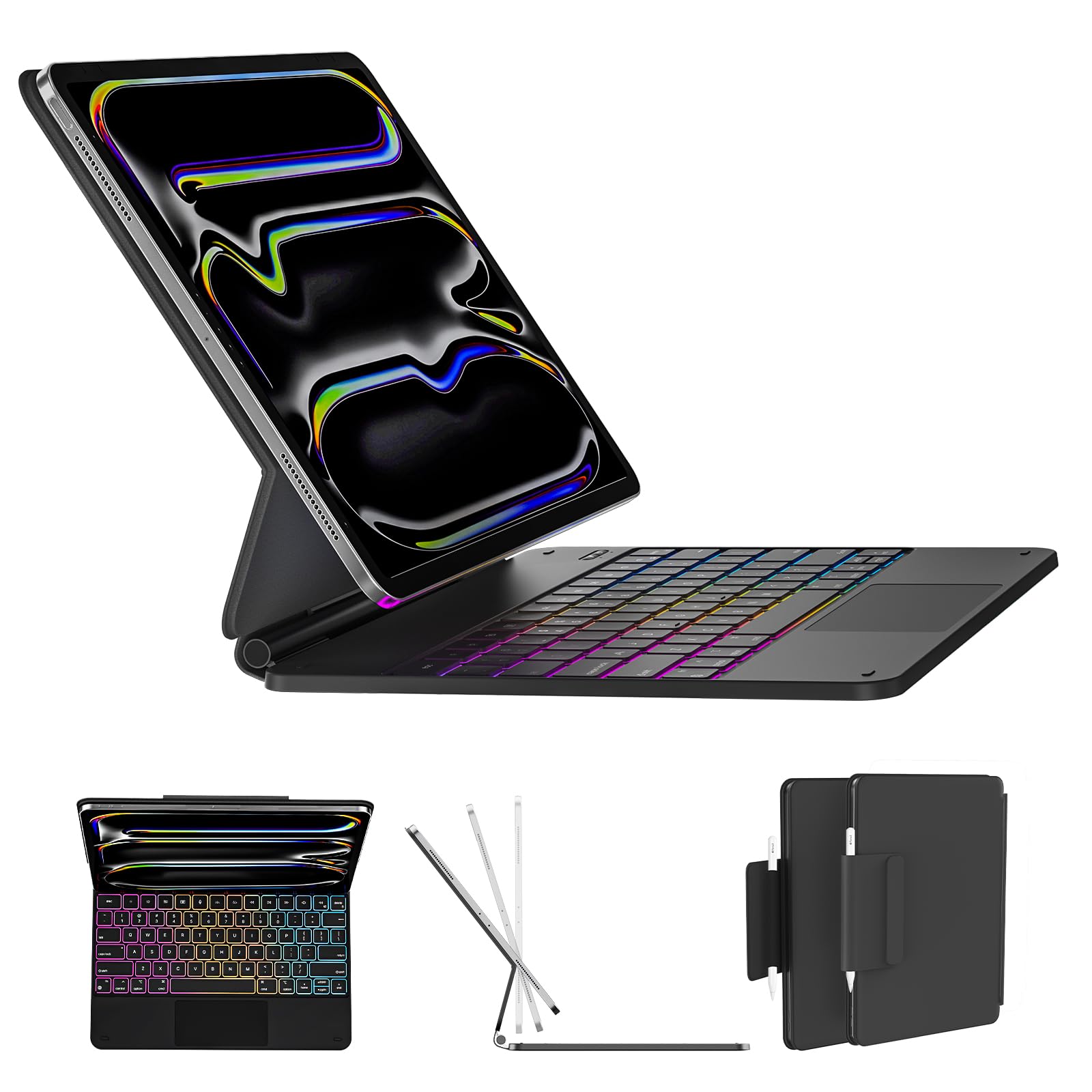 AUSDOM iPad Pro 13-inch Case 2024 with Keyboard (M4), Wireless Magnetic Floating Backlit Rechargeable Keyboard Case with Multi-T