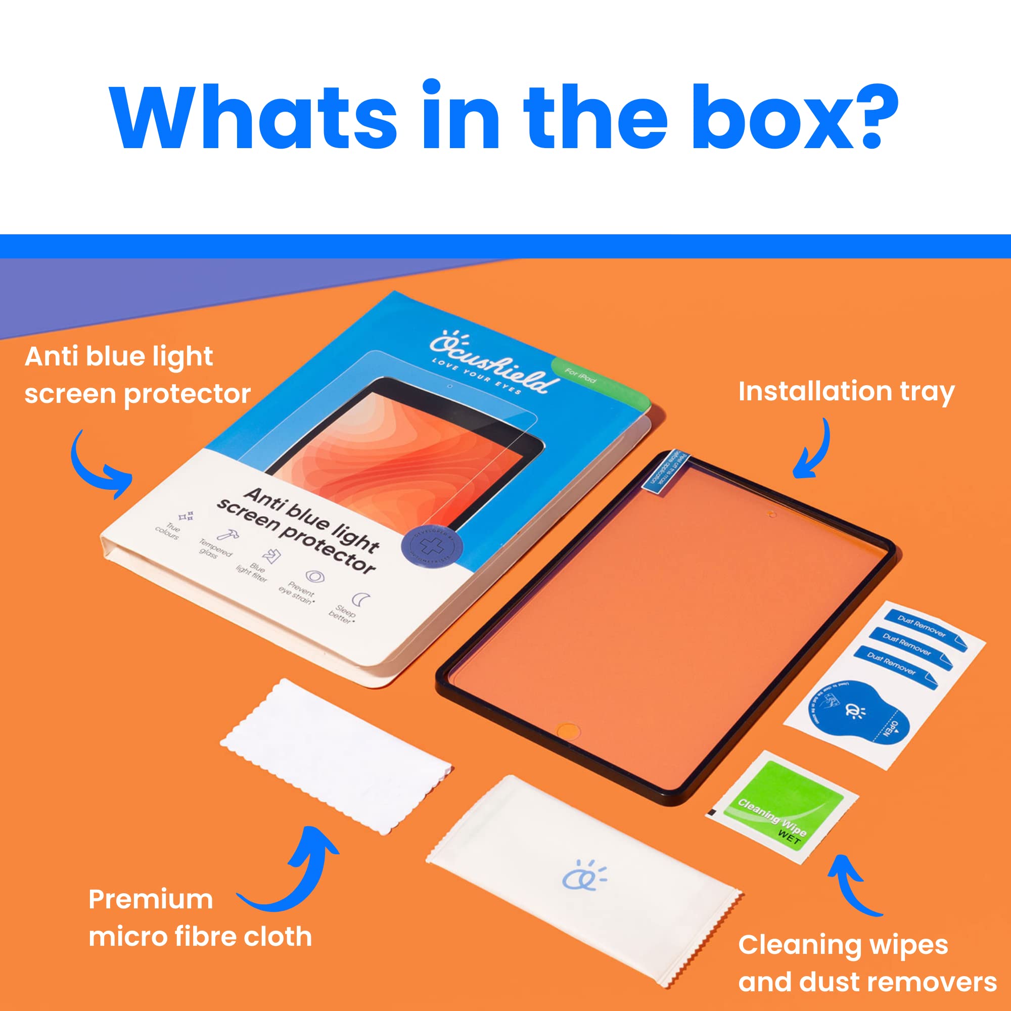 Ocushield Anti Blue Light Tempered Glass Screen Protector For Apple Ipad 10.2'' (2018 & 2020) 7Th/8Th/9Th Generation   Blue Ligh