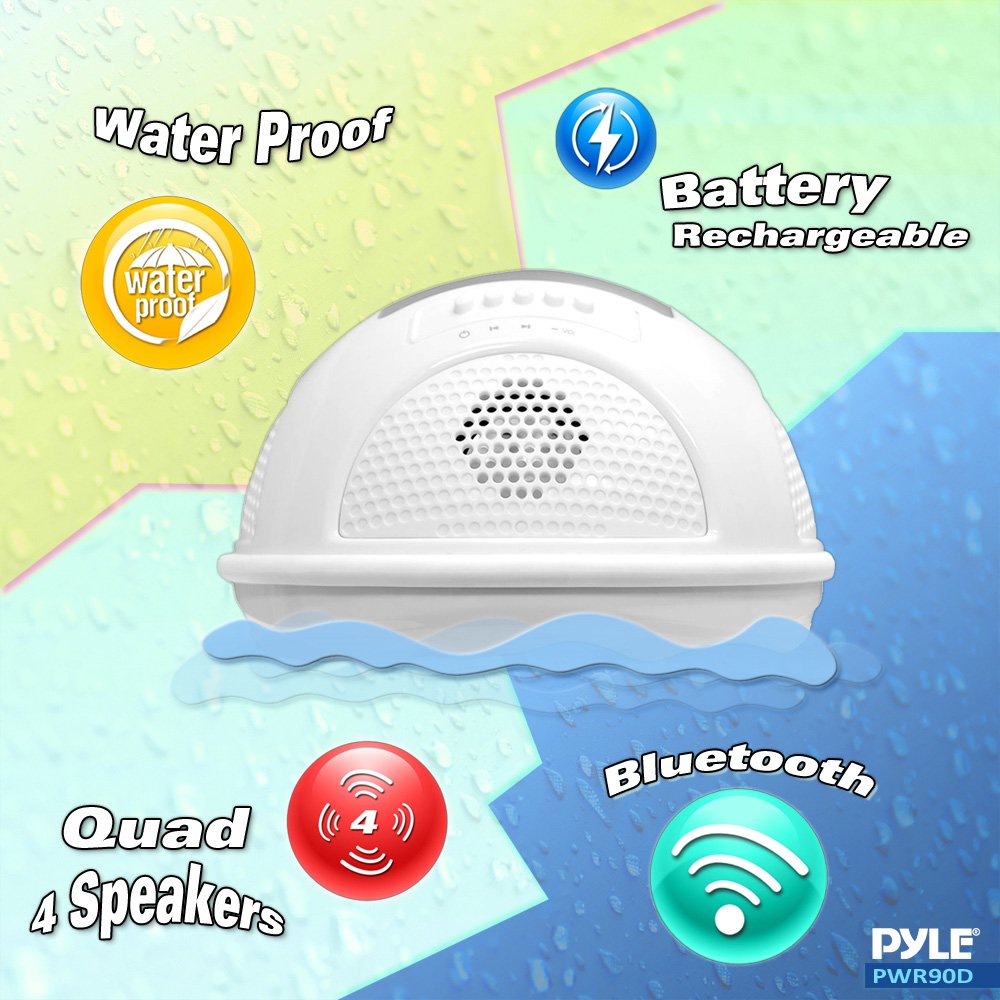 Pyle Portable Waterproof Floating Pool Speaker Outdoor Wireless Bluetooth Compatible Rechargeable Battery Powered Shower Loud Sp