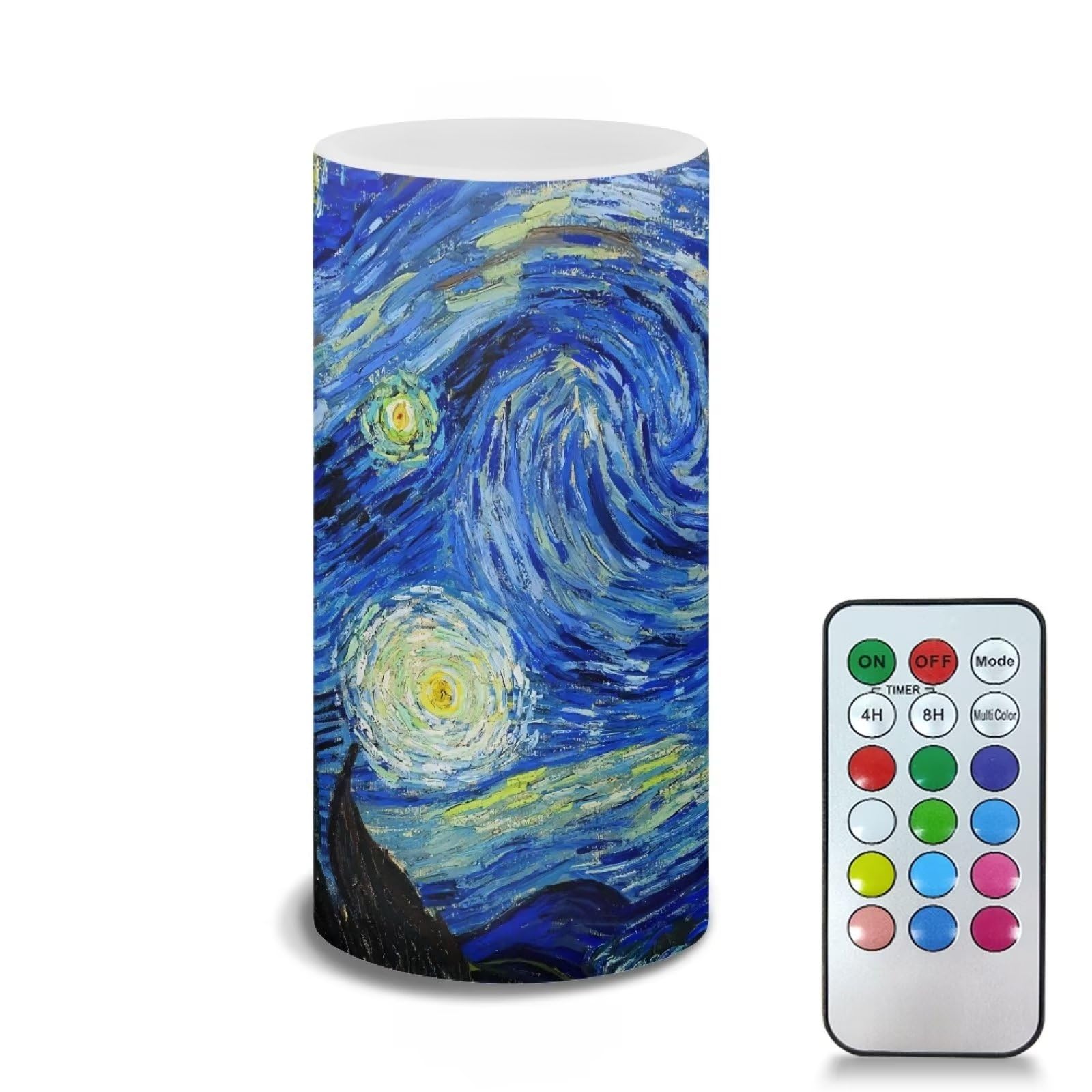 Poceacles Flickering Flameless Candles with Multi Color Remote and Timer Starry Night Print Realistic LED Pillar Candles Battery