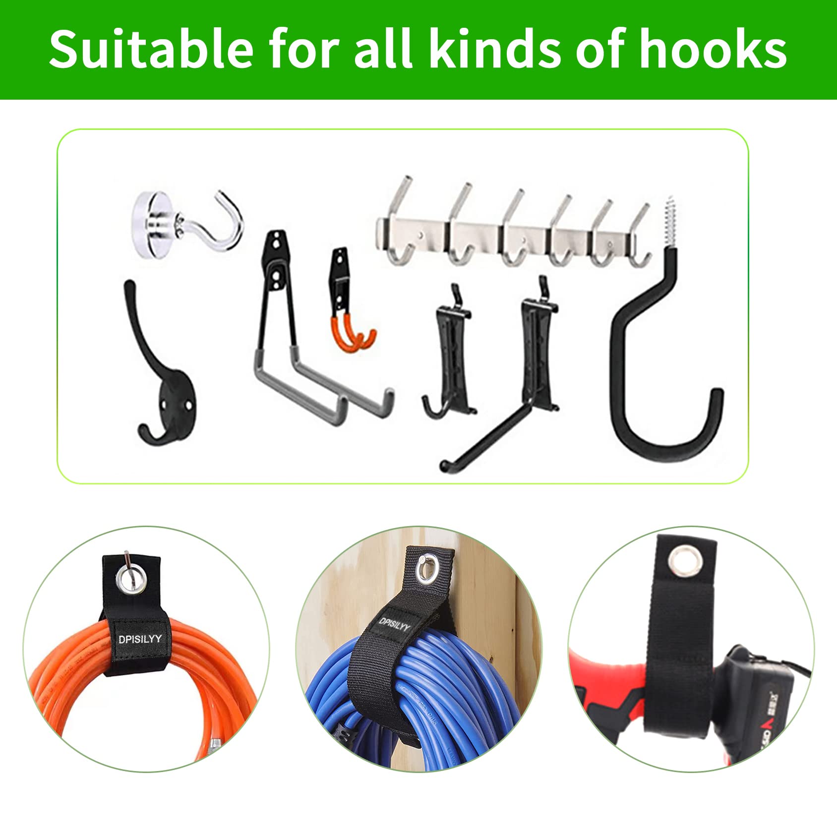 12 Pack Extension Cord Holder Wrap, Dpisilyy S/M/L/Xl Heavy Duty Cable Organizer Hook Loop Cable Straps Electric Cord Holder Sto