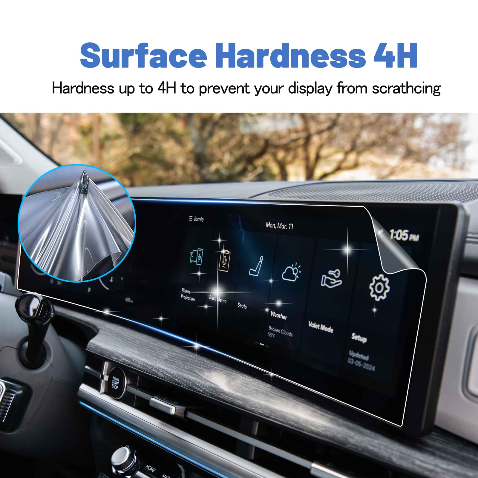 Shaohao For 2024 Hyundai Santa Fe Screen Protector Santa Fe Accessories 2024 Santa Fe (Se, Sel, Xrt, Limited, Calligraphy) 12.3 Inch Center Control Screen Hd Clear Dual Screen Protective Film 2Pcs
