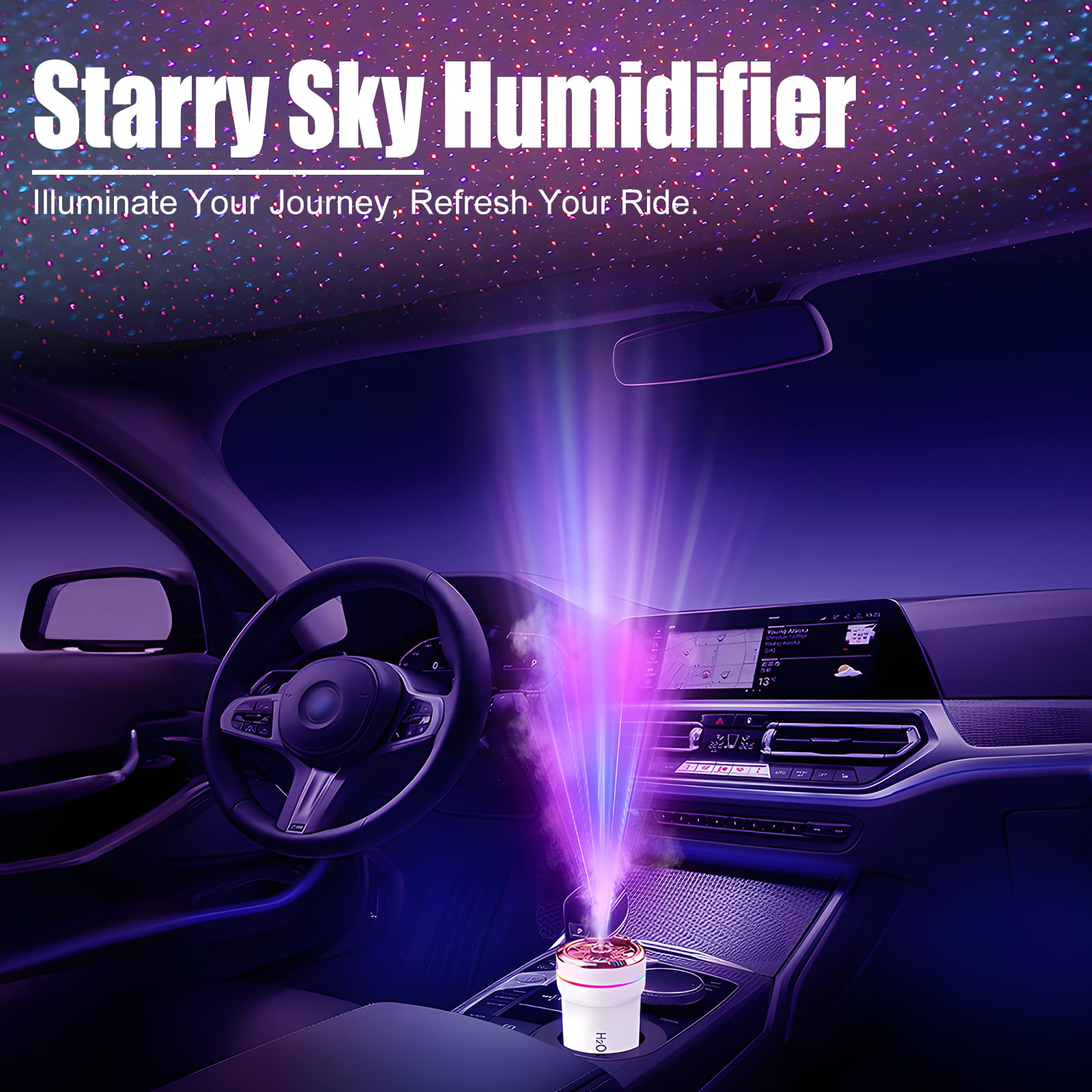 Car Diffuser Humidifier With Starry Sky Laser Lights Portable 300Ml Usb Powered Cool Mist Auto Shut-Off Quiet Perfect For Car Ho