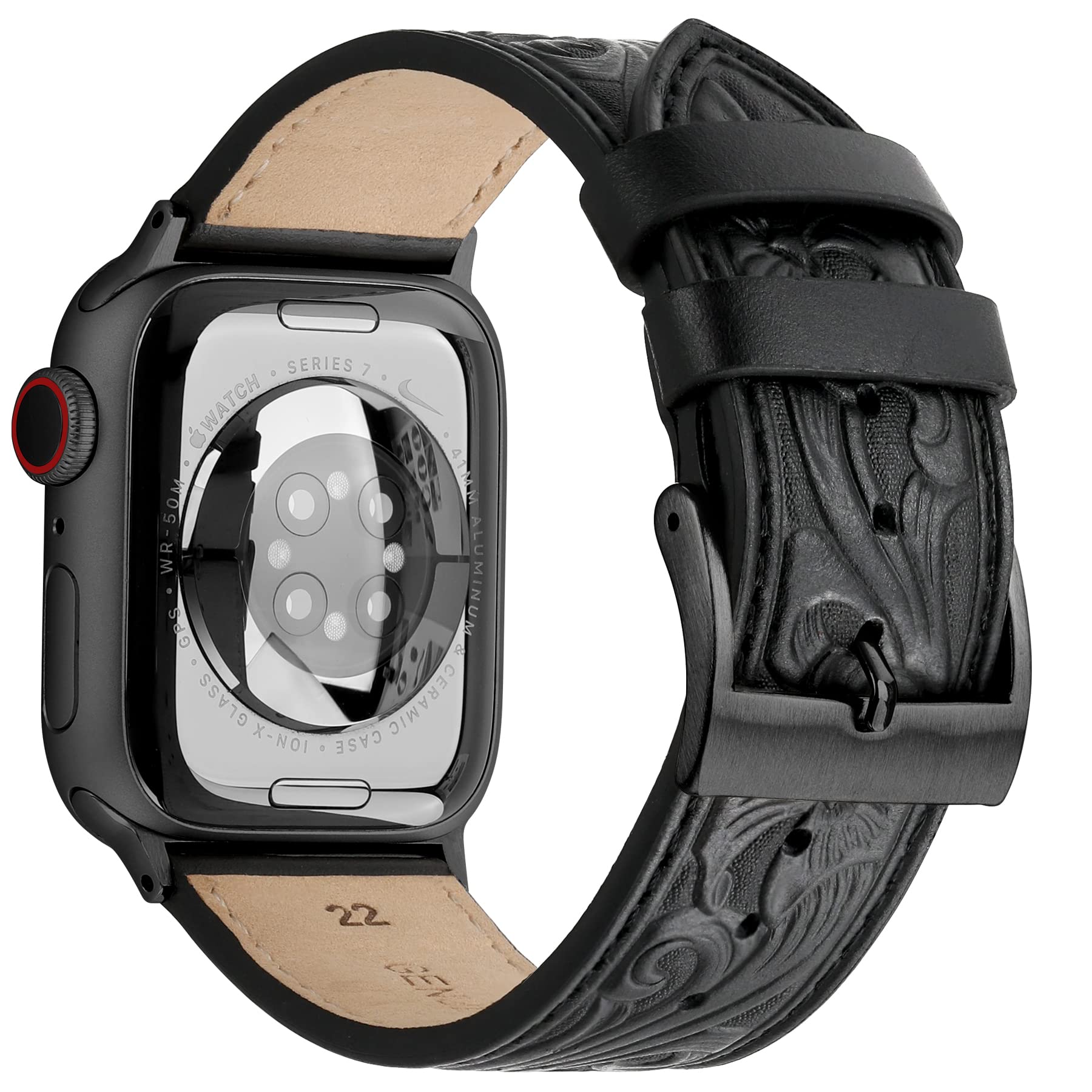 Falandi For Apple Watch Band Leather Black 42Mm 41Mm 40Mm, Western Retro Leather Classical Replacement Smart Watch Band For Iwat