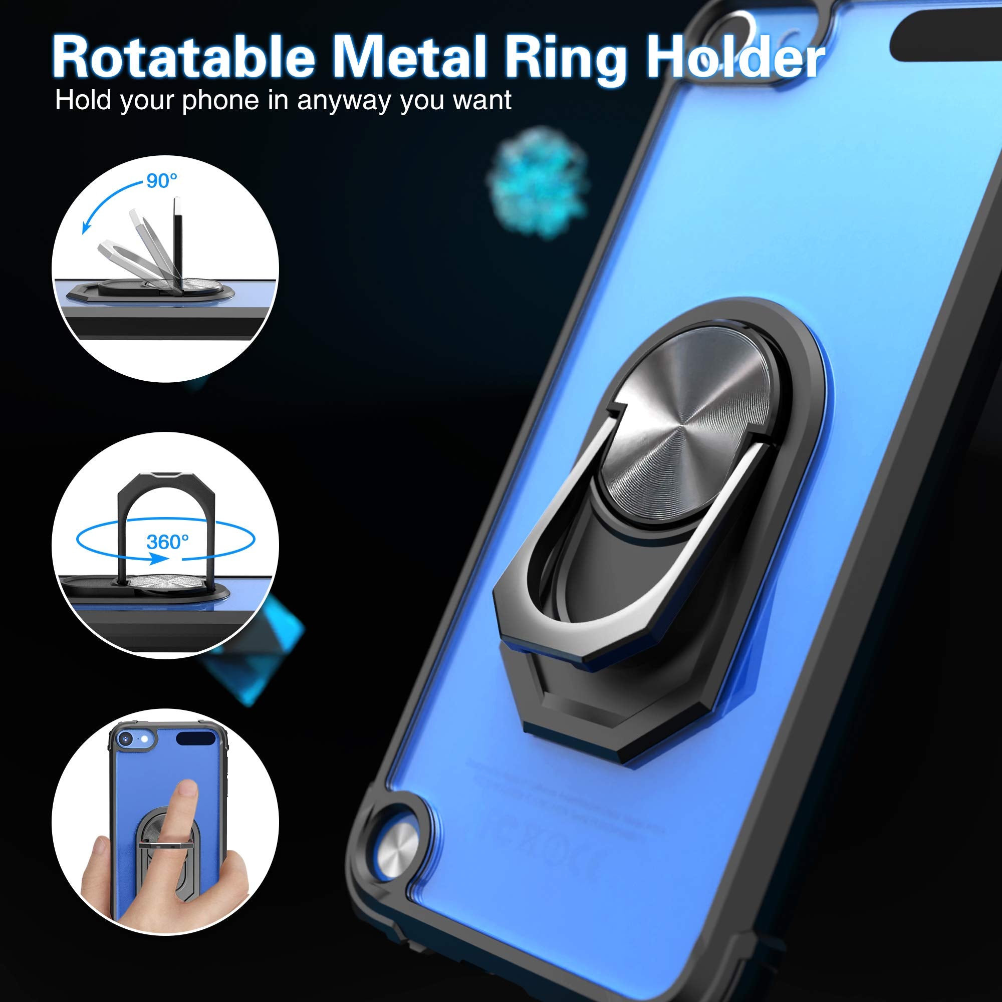 Idystar For Ipod Touch Case Clear With Kickstand,For Ipod Touch 7 Case With 2 Hd Screen Protectors,Clear Crystal Case With Built