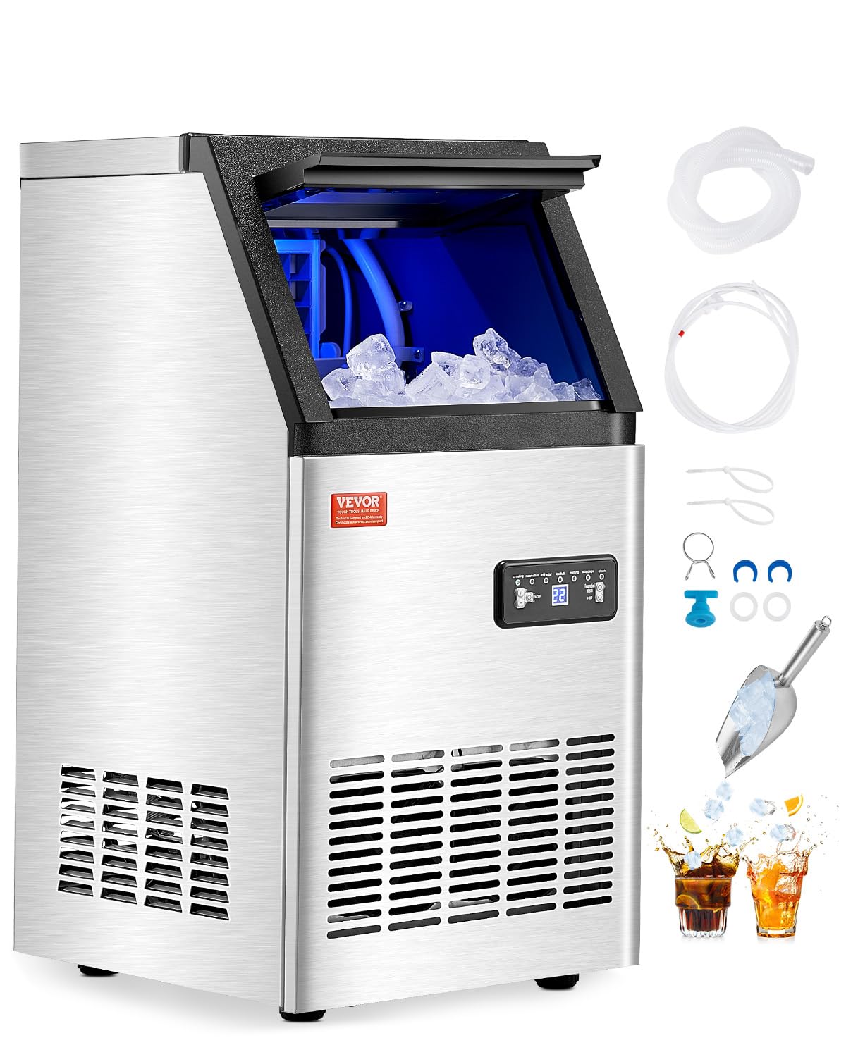 VEVOR Commercial Ice Maker Machine, 100lbs/24H Ice Maker Machine with 16lbs Storage Capacity, 36 Ice Cubes in 15 Minutes, LED Di