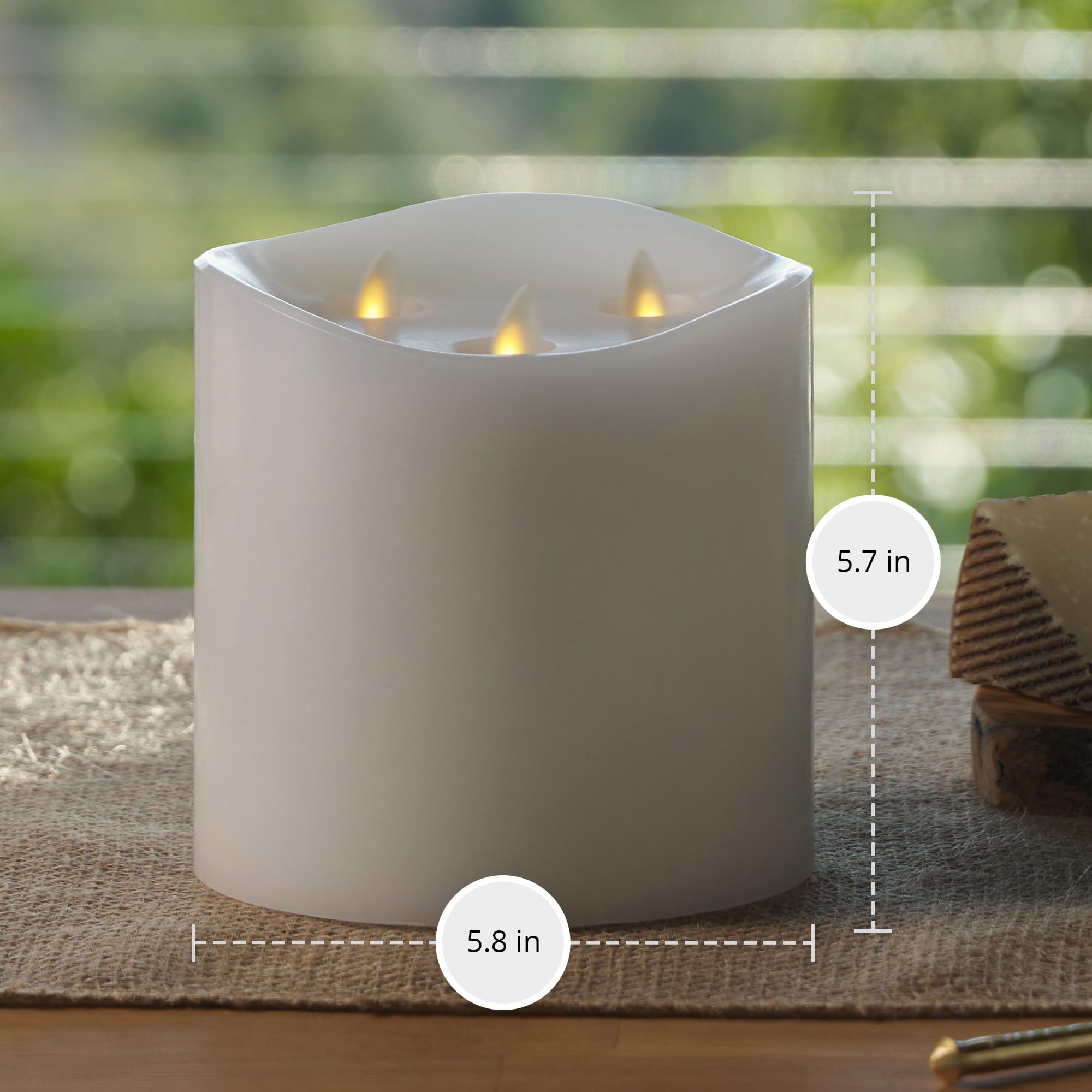 Luminara Tri Flame Flameless Led Candle, White 5.8'' X 5.7'', Moving Flame Real Wax Home Decor Battery Operated Emergency Light,