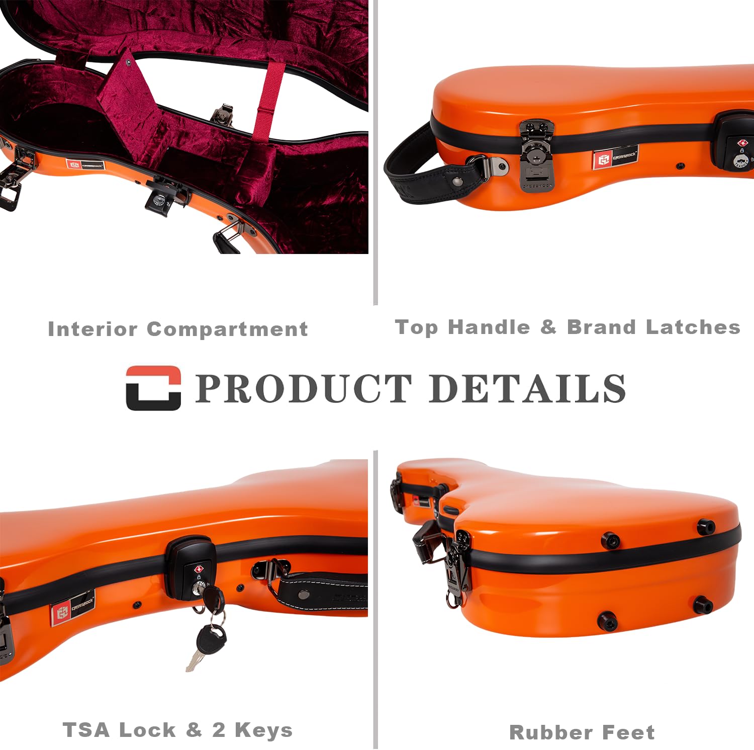 Crossrock Tenor Ukulele Case, Fits Up To 27 Inches | 100% Fiberglass Hardshell With Brand Latches, Tsa Lock, Accessory Compartme