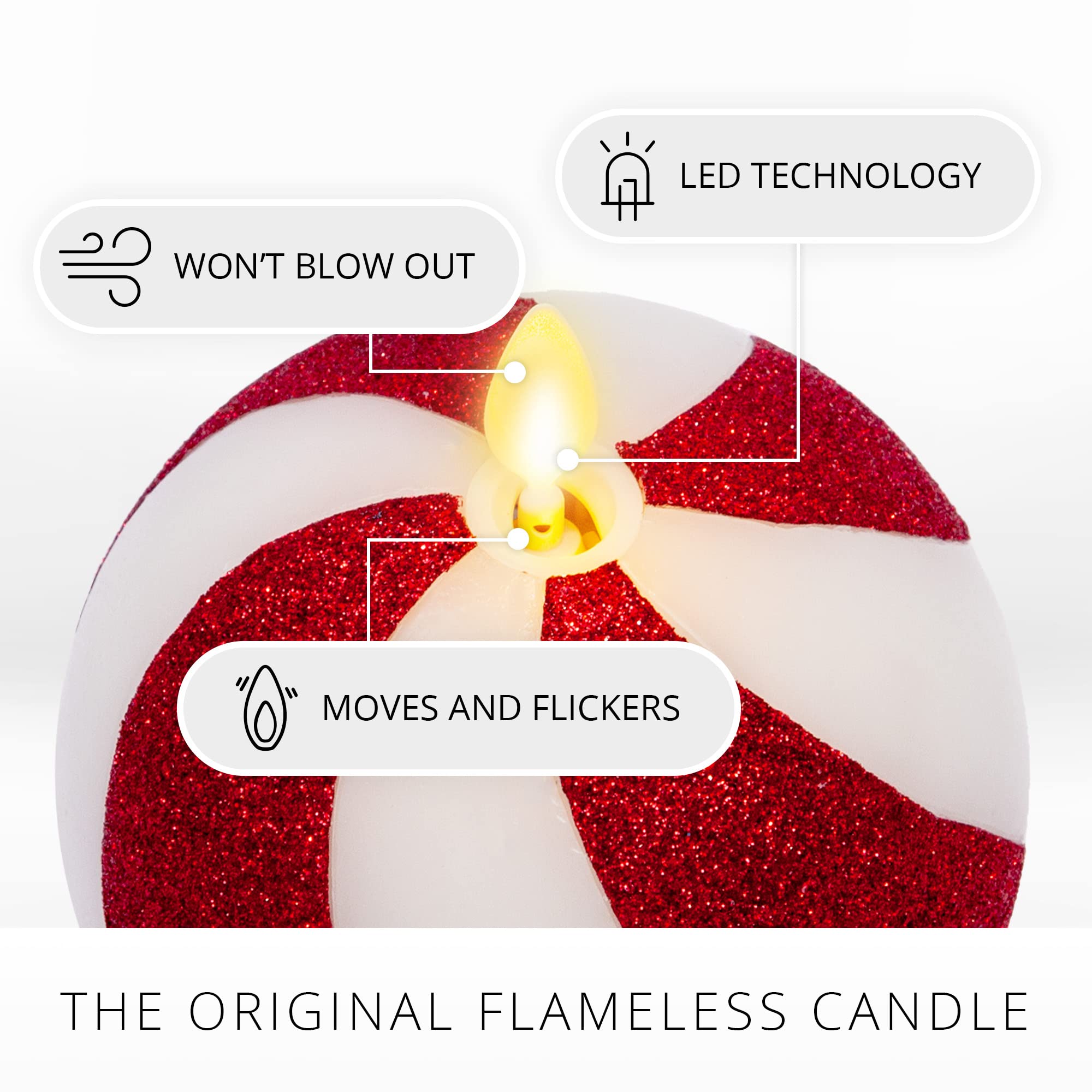 Luminara   Flameless Holiday Crystal Beads Glitter Sphere Candle   Candy Cane Red   Pack Of 1 4X4.25   Auto Timer Built In 5 Hou