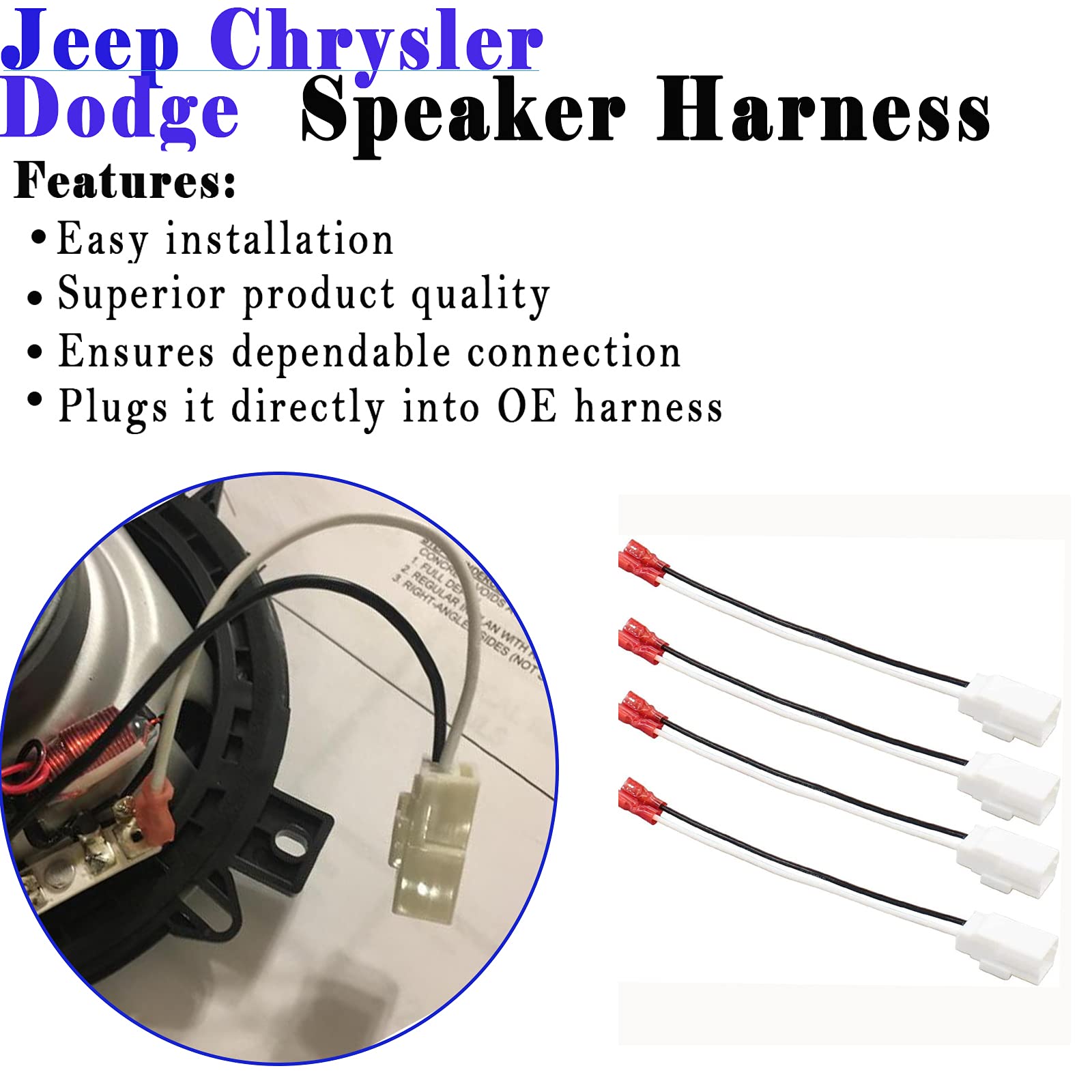72 6514 Speaker Harness Adapter Compatible With Jeep Wrangler Chrysler Town & Country Speaker Wire Harness Adapter Plug Dodge Dakota Front Rear Door Speaker Wiring Harness Adapter 4 Pack