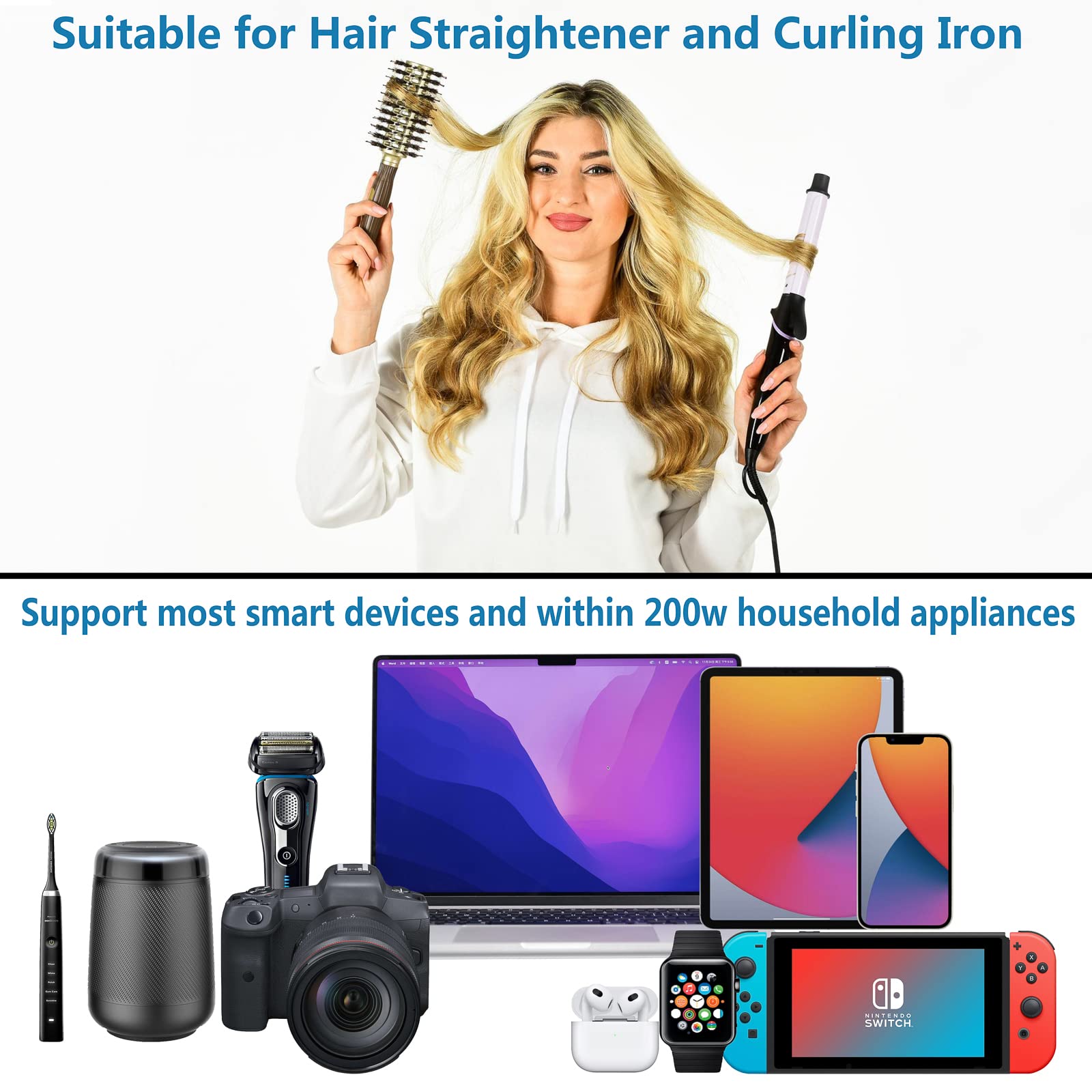 220V To 110V Converter Travel Adapter: Foval [Upgraded] International Step Down Power Converter For Hair Straightener/Curler Wit