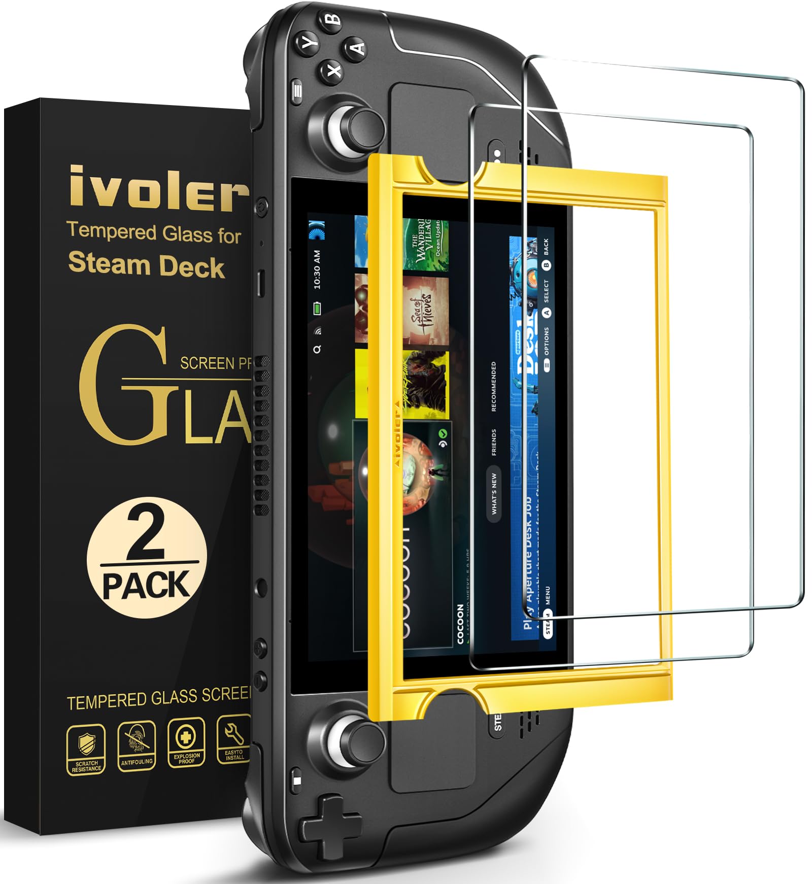 ivoler [2 Pack] Tempered Glass Screen Protector Designed for Steam Deck OLED 7.4 2023/Steam Deck 72022 with [Alignment Frame