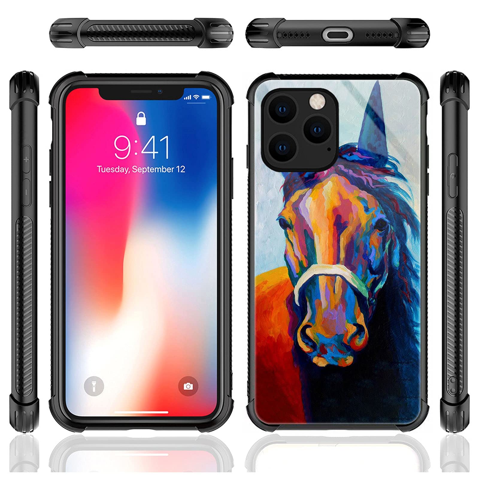 CARLOCA iPhone 13 Case Colorful Horse Graphic Shockproof Anti-Scratch Polycarbonate
