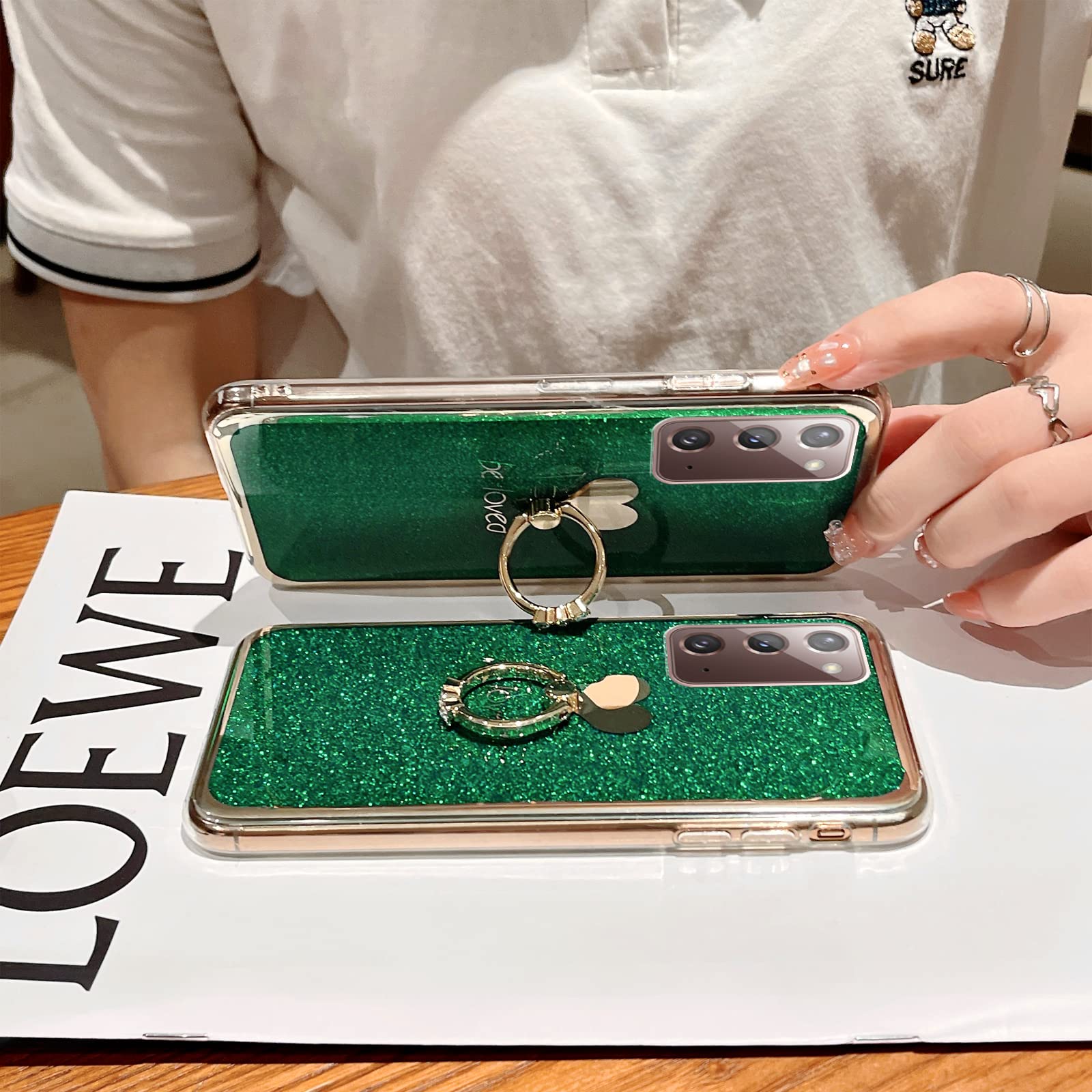 Easyscen For Galaxy Note 20 5G Phone Case, Case For Samsung Galaxy Note 20 With Kickstand Ring Glitter Sparkly Soft Slim Silicon