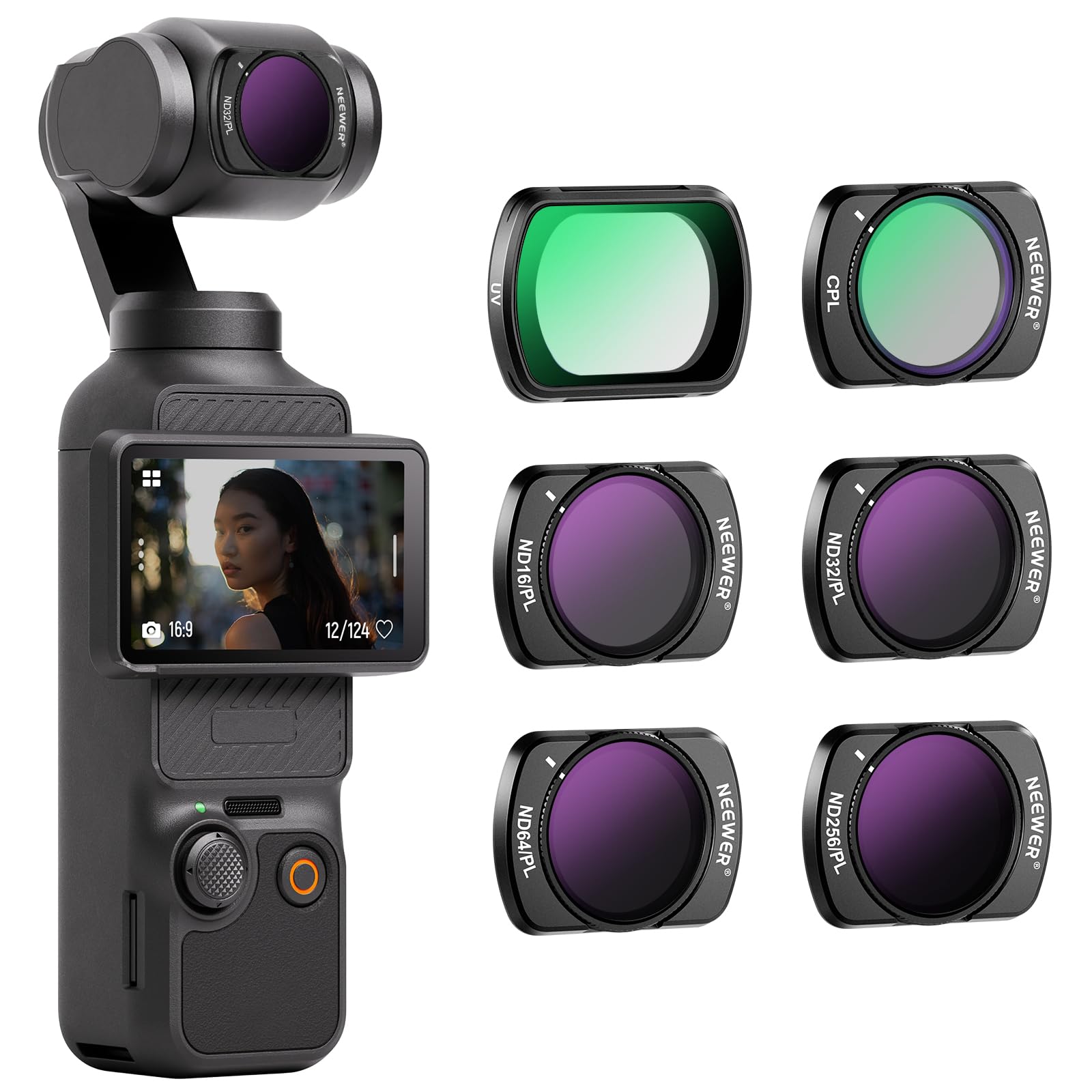 Neewer Magnetic Nd/Cpl Filter Set Compatible With Dji Osmo Pocket 3, 6 Pack Uv Cpl Nd16/Pl Nd32/Pl Nd64/Pl Nd256/Pl Polarizing A