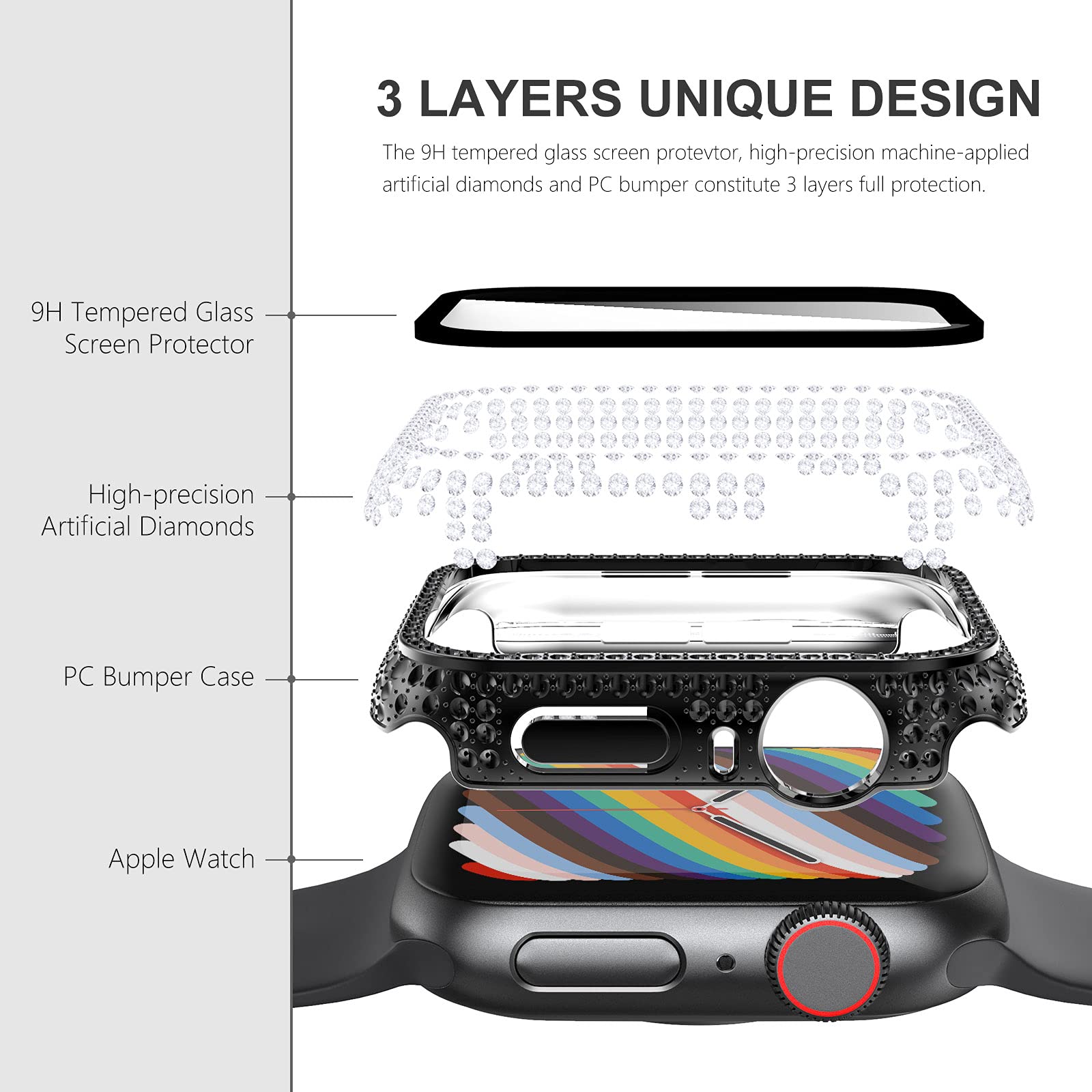 Surace Compatible With Apple Watch Case 38Mm With Screen Protector For Apple Watch Series 6/5/4/3/2/1, Bling Case 300 Crystal Di