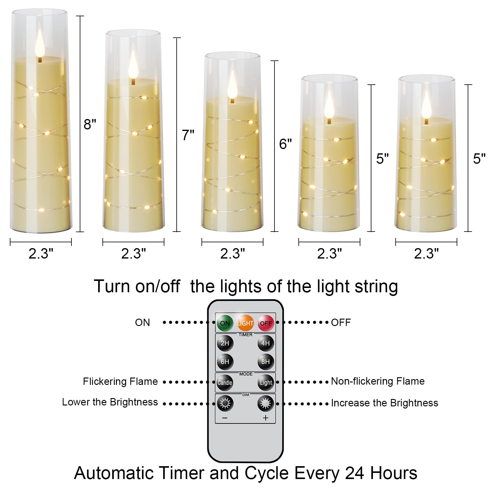Genswin Flickering Flameless Candles With 3 Remote Timer, 9 Pack Clear Led Battery Operated Candles With Embedded Star String Fo