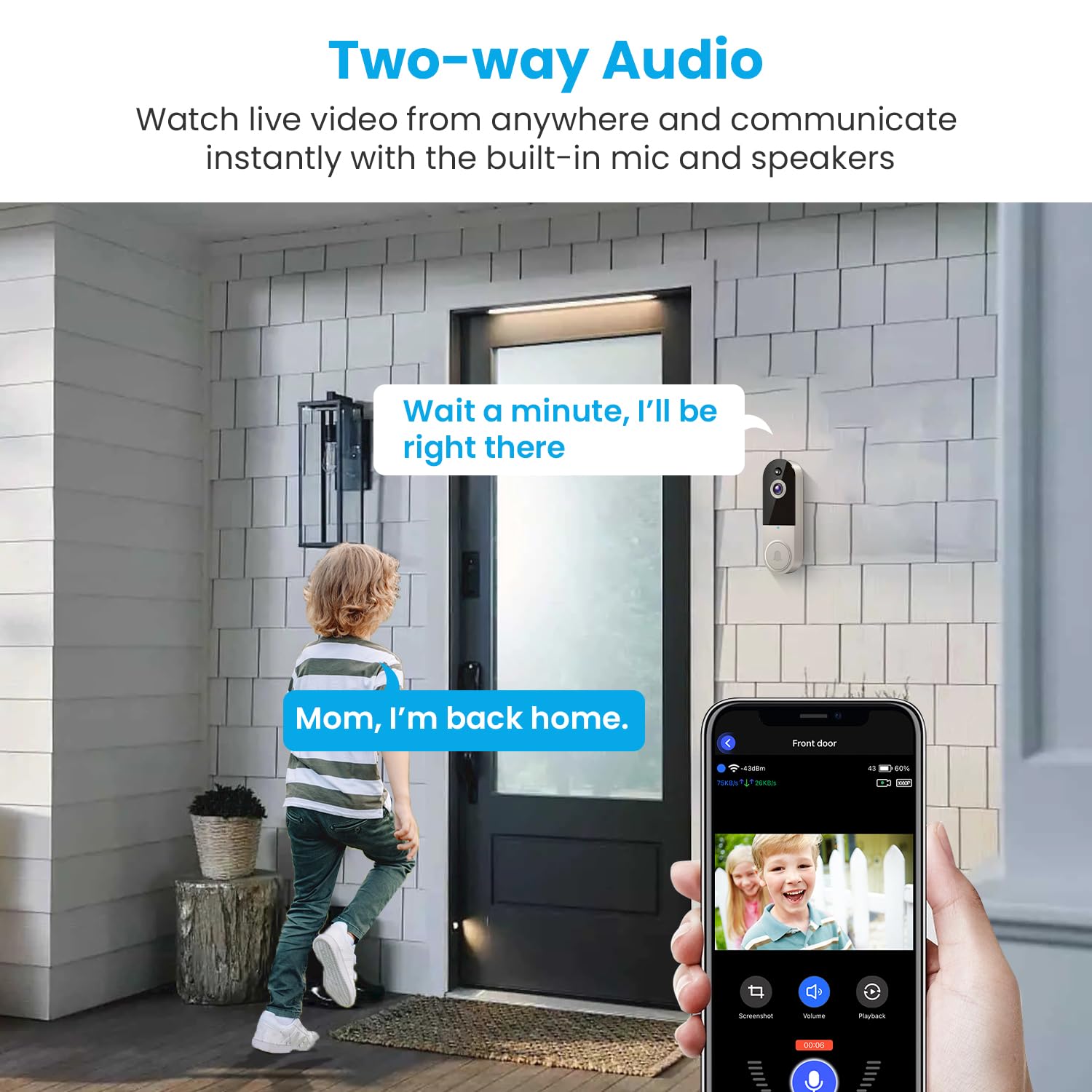 Boomchill 1080P Wireless Video Doorbell Camera With Chime, Ai Human Detection, 2 Way Talk, Live View, Night Vision, Cloud Storag
