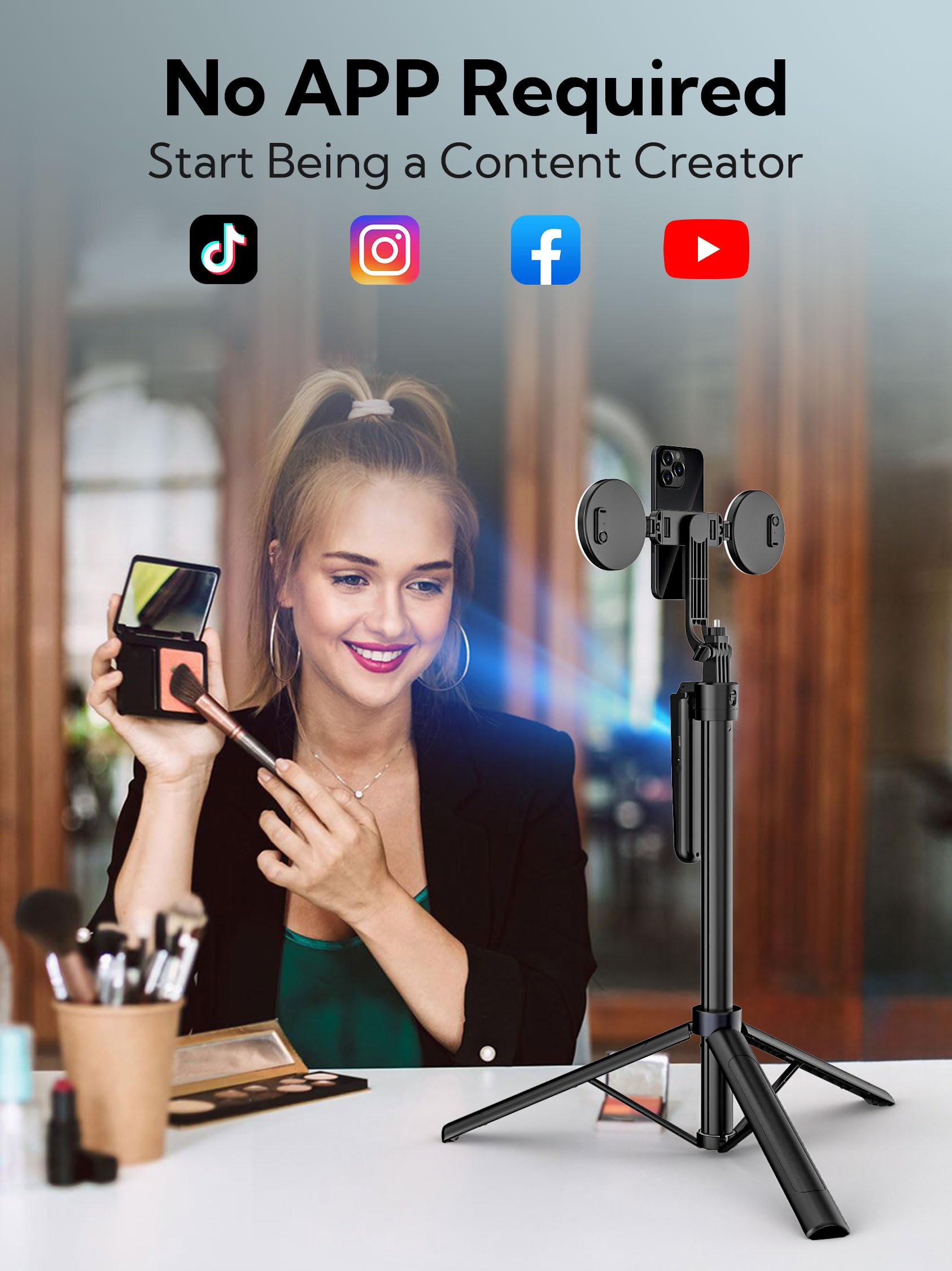 Uskeyvision Auto Face Tracking Tripod 360 Rotation,Phone Tripod For Iphone W/Fill Light,Selfie Stick For Iphone W/Remote Control