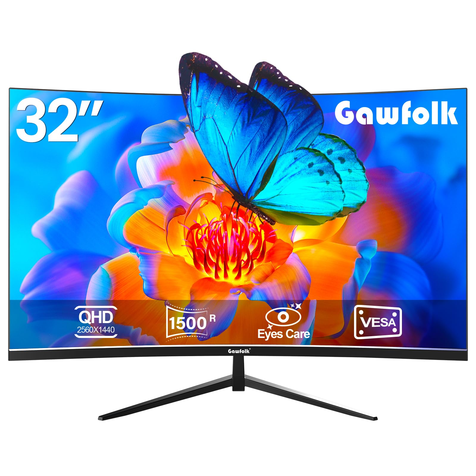 Gawfolk Monitor 32 Inch Computer Monitor Qhd (2560 X 1440) 2K 1500R Curved Computer Monitors 75Hz Pc Monitors Va Screen For Home