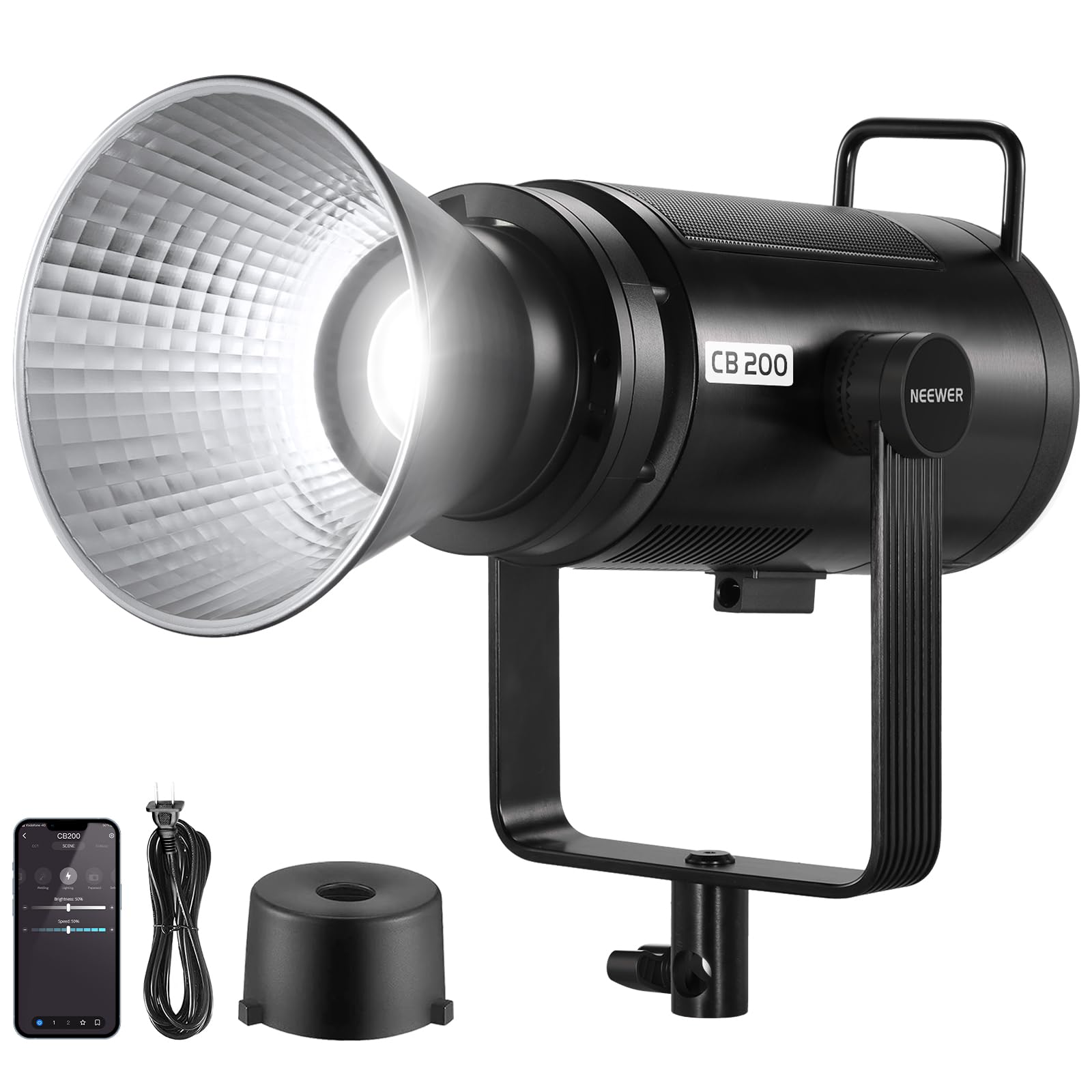 Neewer Cb200 210W Led Video Light With 2.4G/App Control, 5600K Daylight Cob Continuous Output Lighting For Photography With 9850