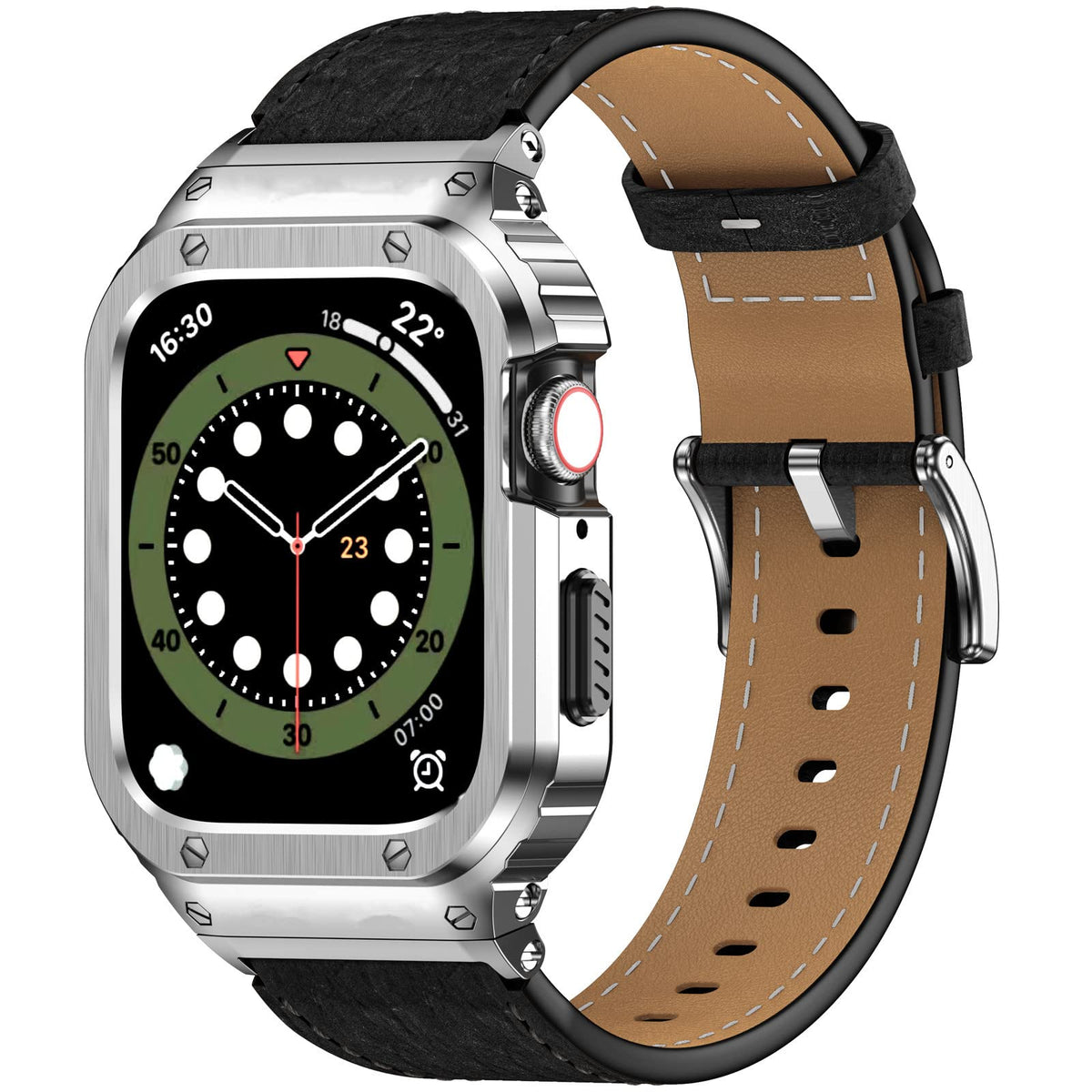 Suplink Stainless Steel Case And Bands Compatible With Apple Watch 44Mm Bands 42Mm,Leather Strap Rugged Cover For Iwatch Bands S