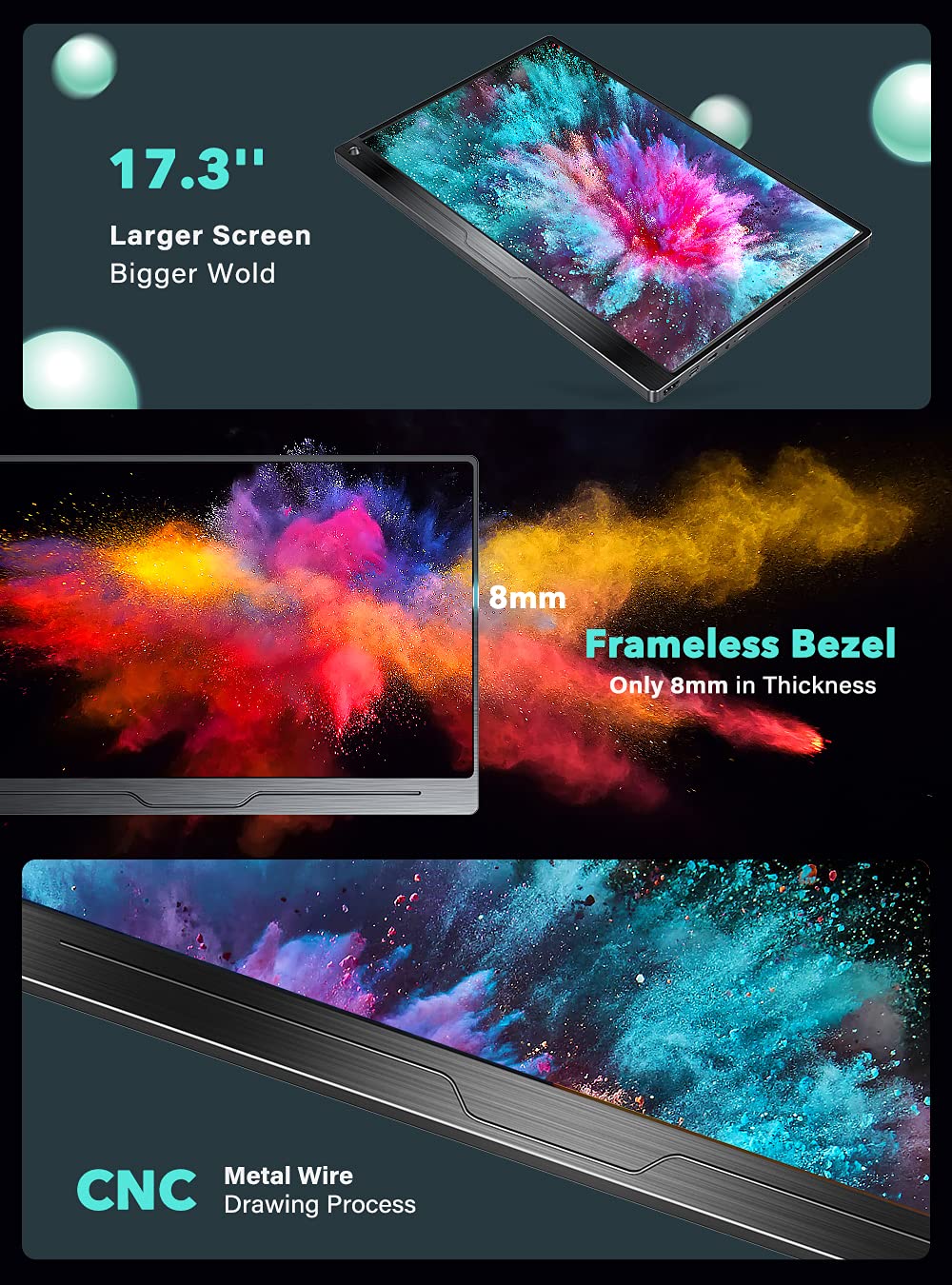 Uperfect 17.3'' 4K Portable Monitor, 500 Nits 100% Adobergb Uhd Freesync Hdr Ips 2 Speakers Eye Care Travel Monitor, 2 Fully Fun