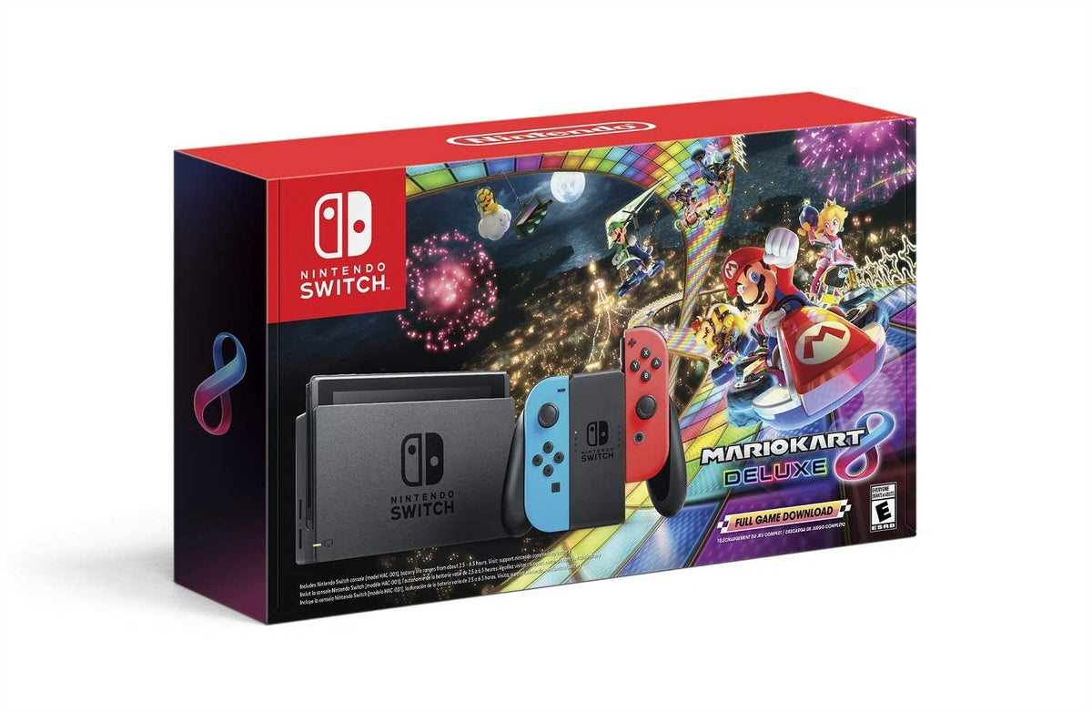 Purtch Newest Switch W Neon Blue  Neon Red Controller  Mario Kart 8 Deluxe Game, 62 Touchscreen Lcd Display, 80211Ac Wifi, Bluet