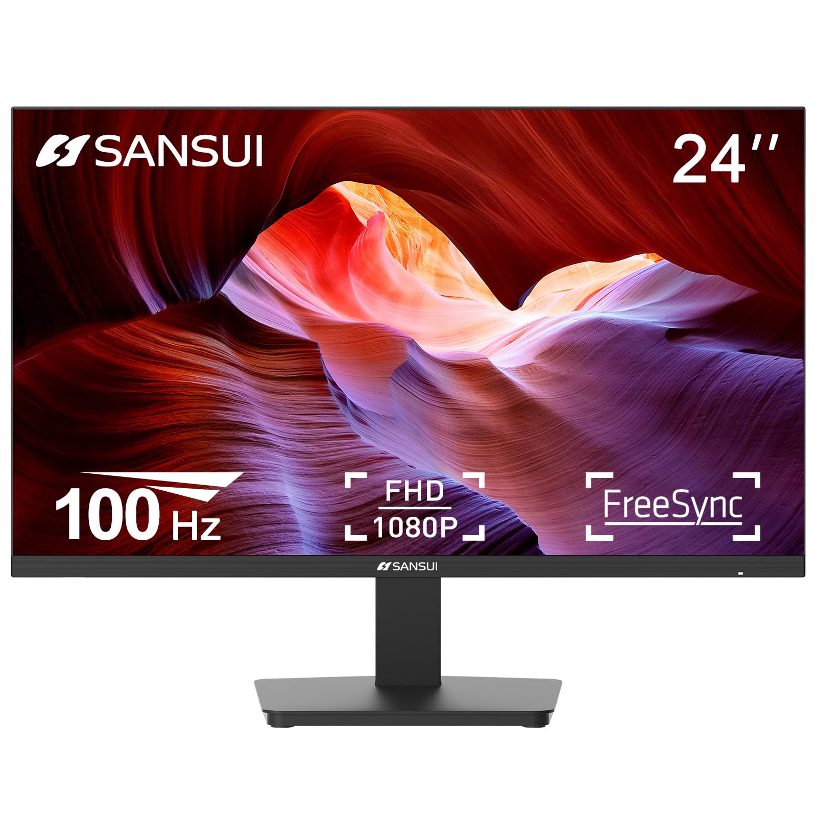 Sansui Monitor 24 Inch 100Hz Pc Monitor, Hdmi Vga Ports Vesa Mount, Fhd Computer Monitor Ultra Slim Ergonomic Tilt Eye Care For