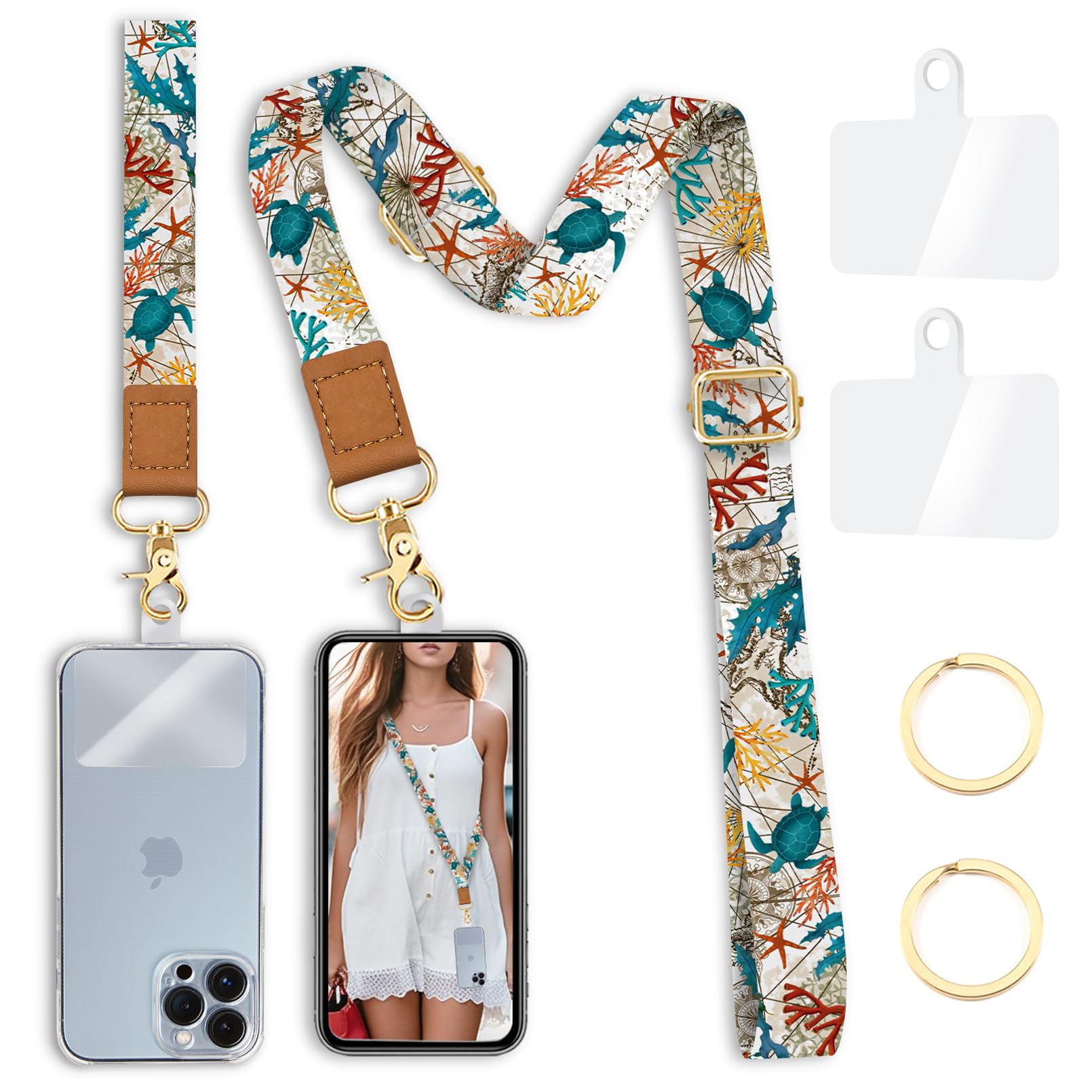Yonlevres Cell Phone Lanyard Crossbody With Wrist Strap, Sea Turtle Phone Lanyards For Around The Neck Wristlet Adjustable Phone