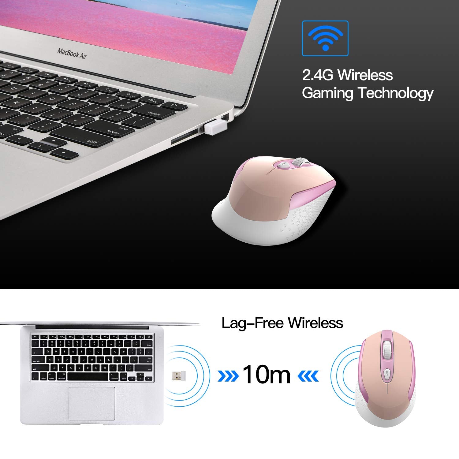 Cimetech Wireless Ergonomic Optical Mouse, 6 Buttons, Silent With Usb Receiver And 3 Adjustable Dpi For Laptop, Desktop, Mac, Pc